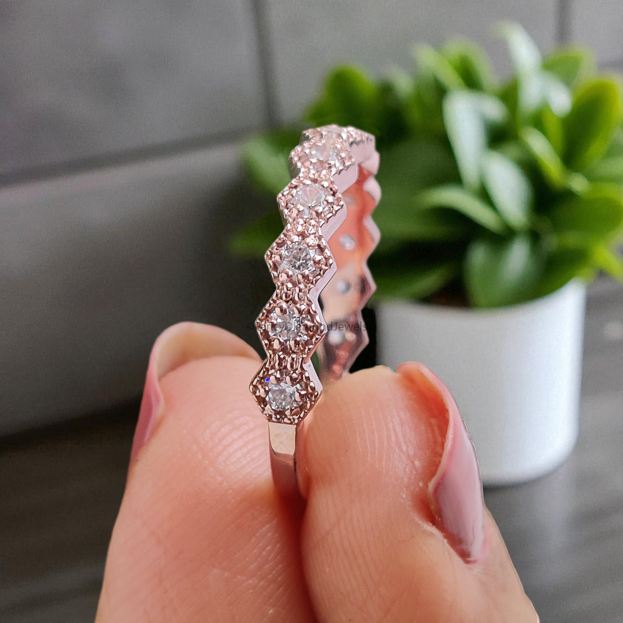 Classic Crown Ring 2.00 MM Diamond Wedding Band Half Eternity Minimalist Ring stacking dainty matching anniversary ring Gift For Her KD891