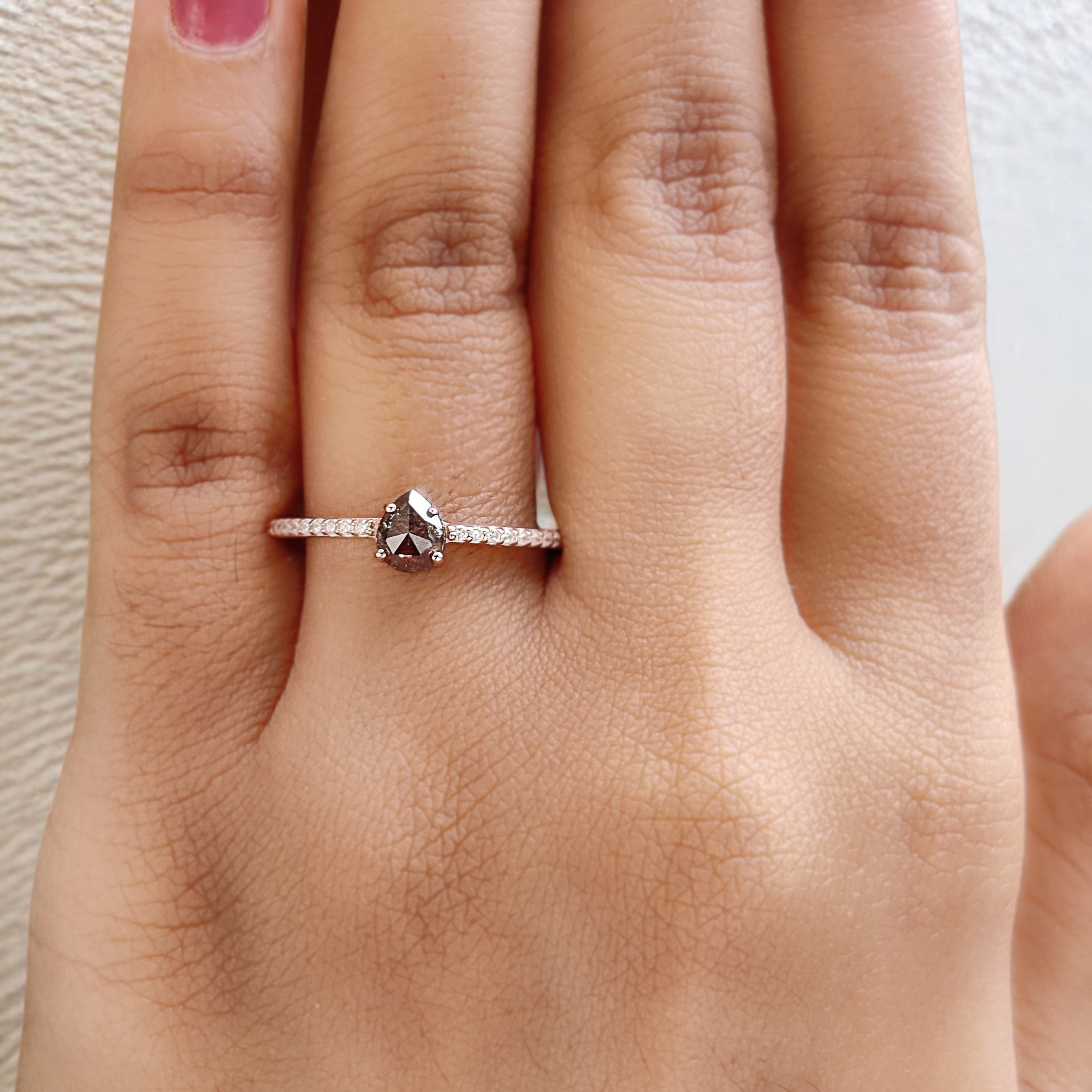 Pear Cut Salt And Pepper Diamond Ring 0.44 Ct 5.40 MM Pear Diamond Ring 14K Solid Rose Gold Silver Engagement Pear Ring Gift For Her KD1113