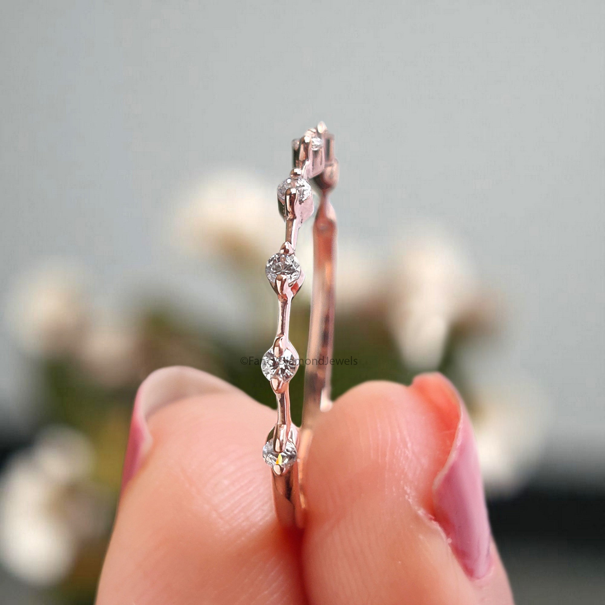 White Round Diamond Wedding Band Half Eternity Minimalist Ring Silver/10K/14K/18K Band stacking dainty matching anniversary ring KD906