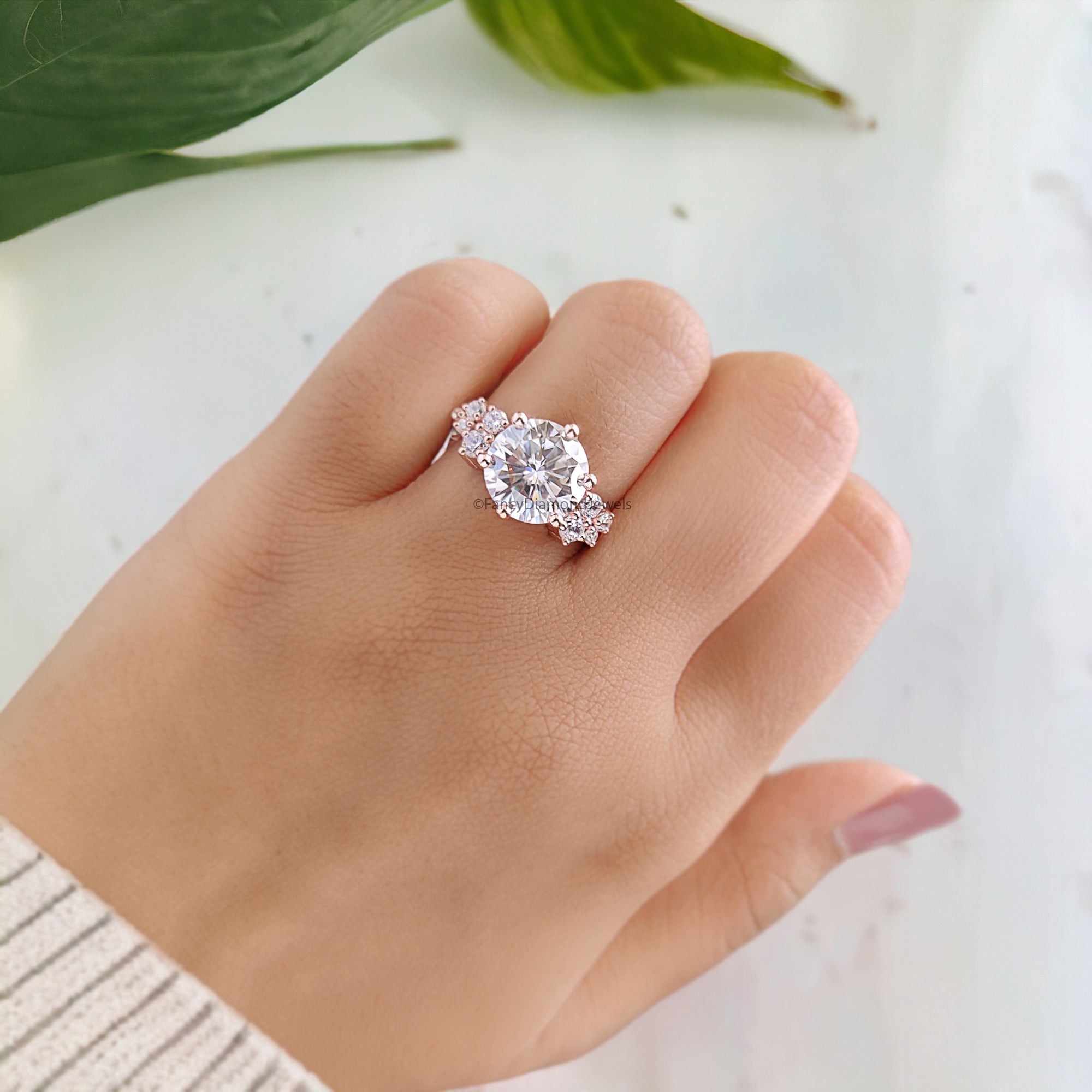 3.55 TW Round Brilliant Cut Colorless Moissanite Ring Unique Snowdrift 6 Prong Engagement Ring Wedding Ring Anniversary Gift Ring FD265