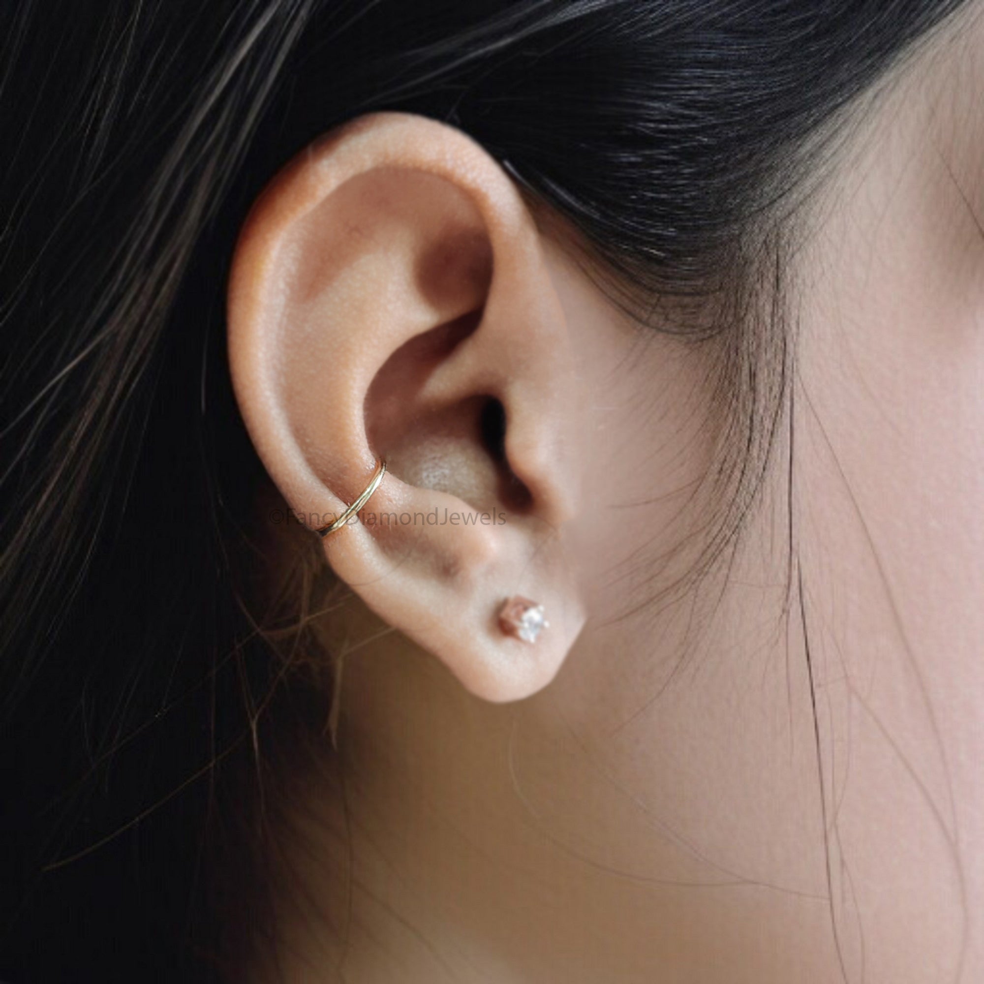 Dainty Single Band Smooth Silver Conch Ear Cuff Earring minimalist-style earring Yellow Gold Ear Wrap Cuff FD326