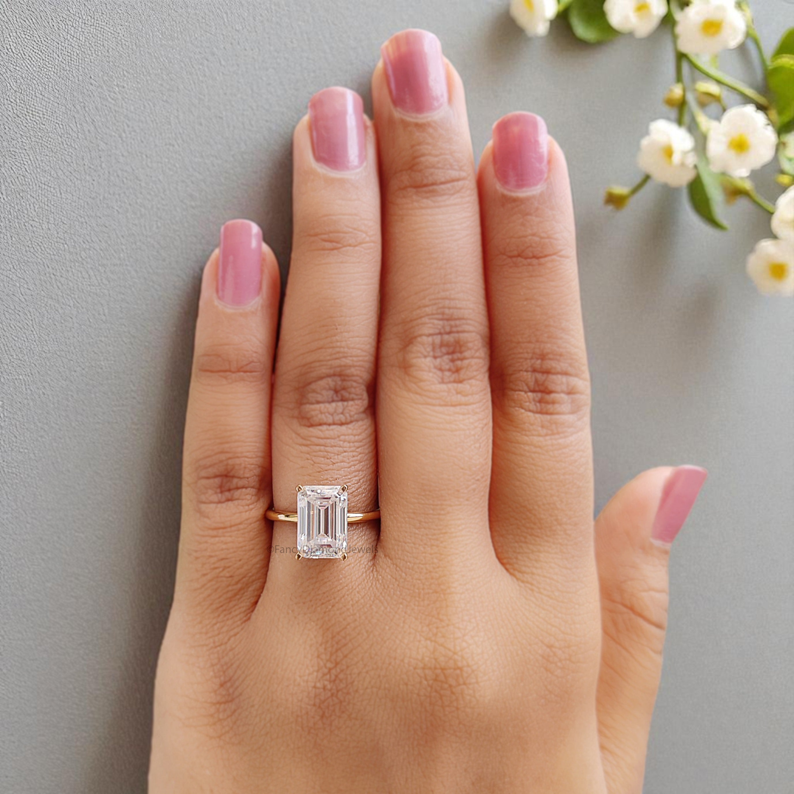 2.90 Emerald Cut Engagement Ring in Solid Yellow 10K/14k/18k Gold Emerald Cut Solitaire Engagement Ring Brilliant Moissanite Ring FD04