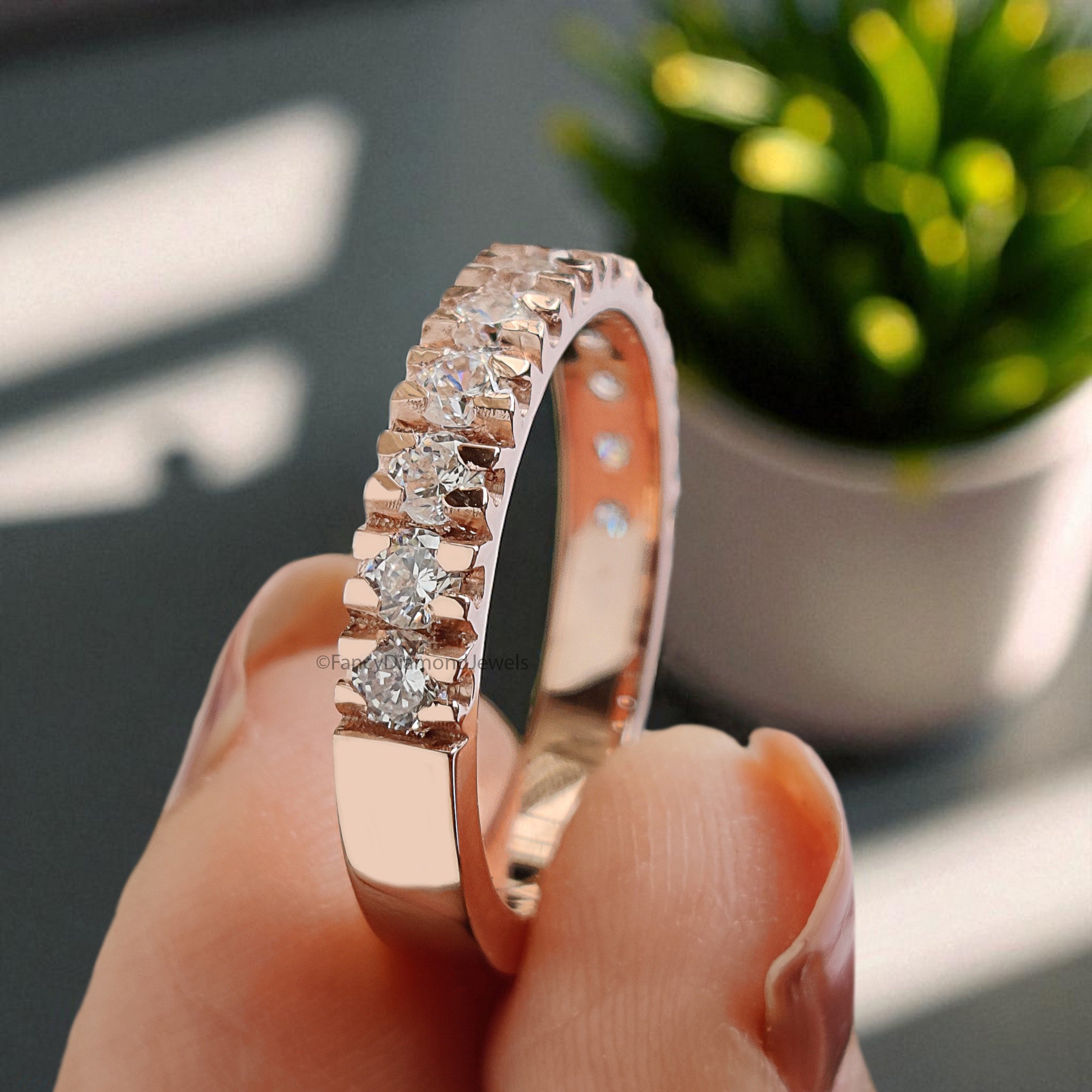 0.76 CT Natural White Diamond Wedding Band Silver/10K/14K/18K Gold Engagement Band Half Eternity Band Anniversary Ring Gift For Her FD386