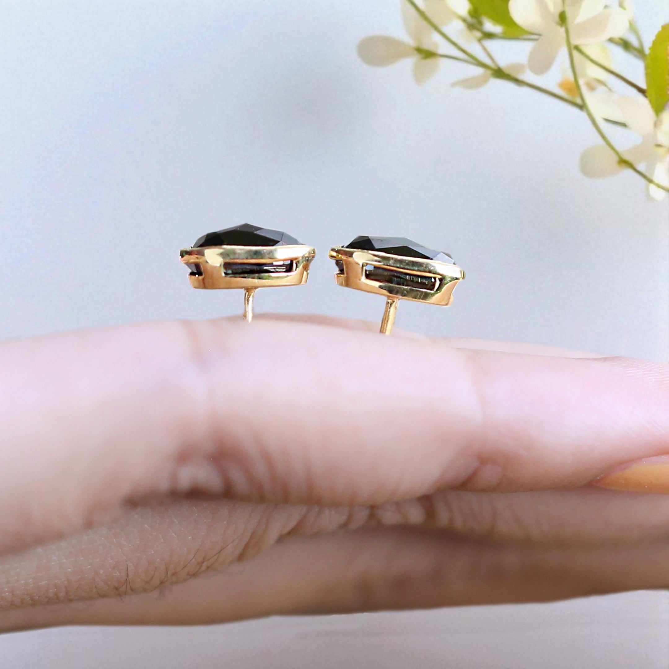 Oval Black Color Diamond Earring 3.77 Ct 9.15 MM Oval Diamond Earring 14K Solid Yellow Gold Silver Oval Earring Gift For Her KDN374-KDN375