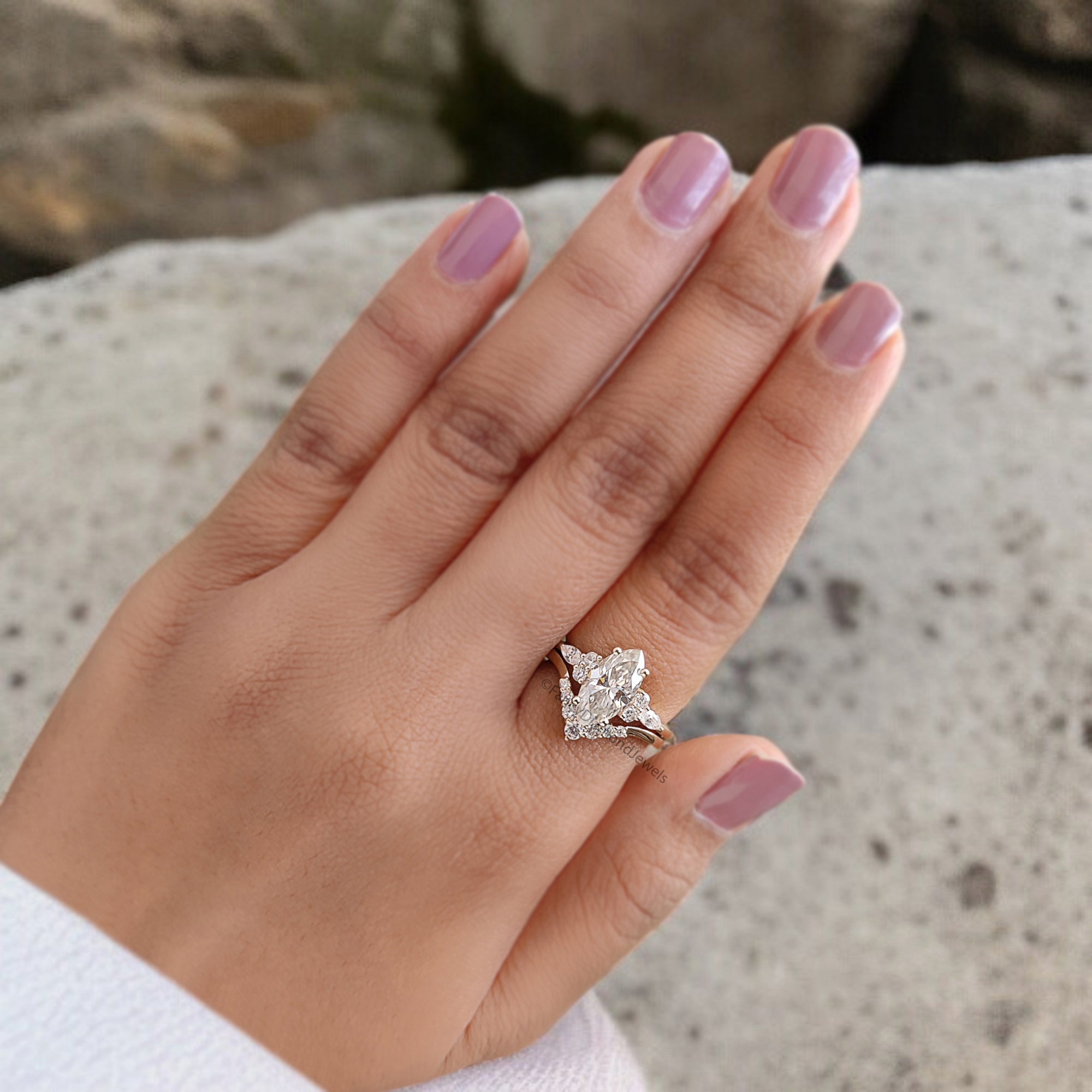 1.60 CT Marquise Cut Moissanite Engagement Ring set Vintage Bridal Set Yellow Gold Ring Women Curved Wedding Ring Promise Ring FD320