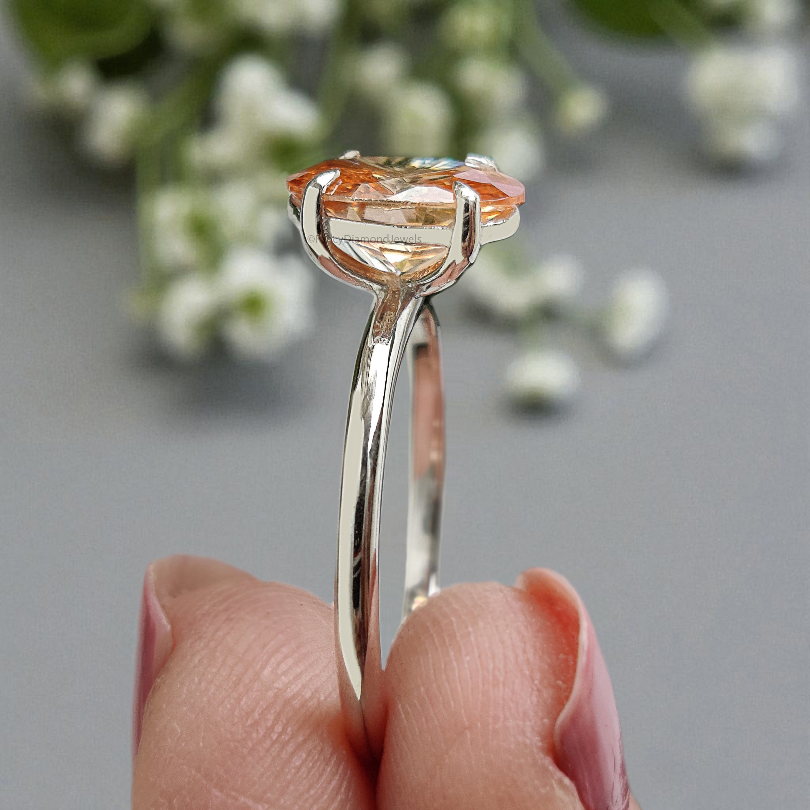 Oval Brown Champagne Diamond engagement ring 12mm 10mm 9mm 8mm 7mm stone ring Simulant Ring Solitaire ring Silver ring Gift for her FD404