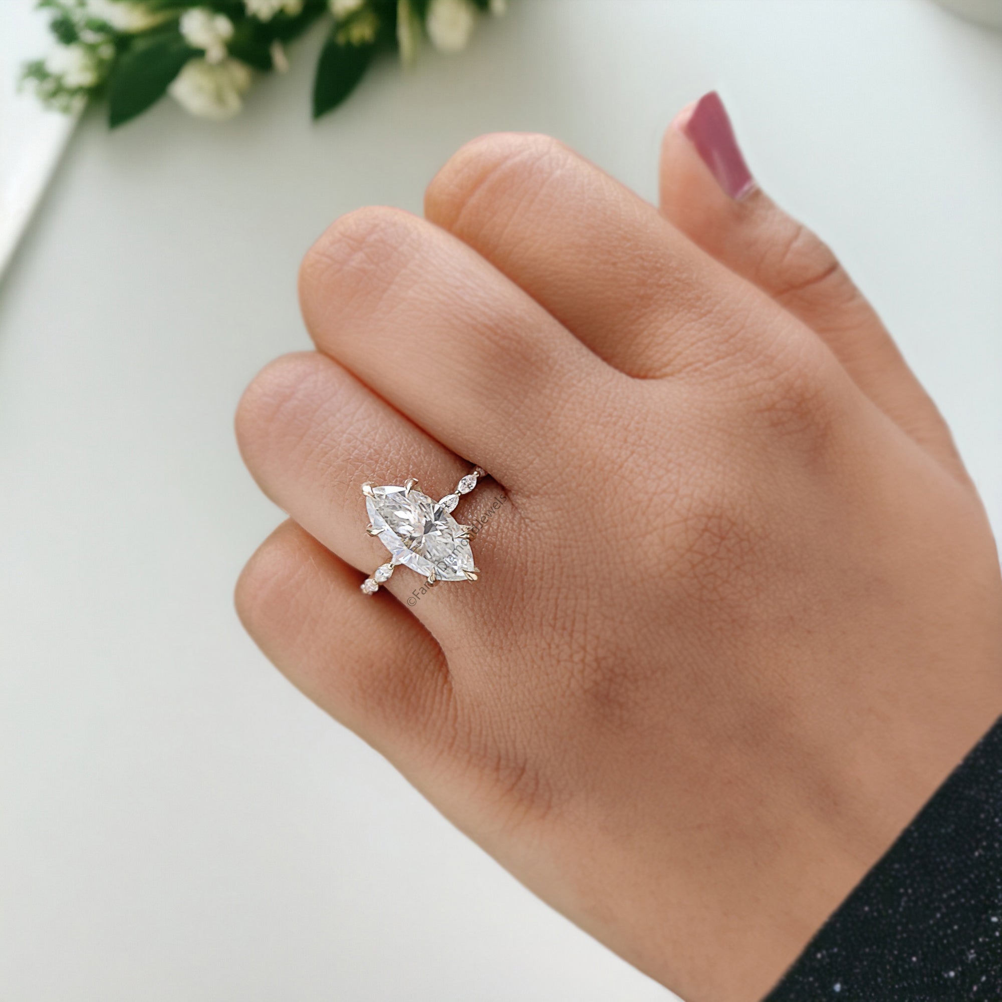 2.15 Ct Marquise Shape Colorless Engagement Ring Hidden Halo Promise Ring Wedding Ring Anniversary Ring 14K Solid Yellow Gold Ring FD314