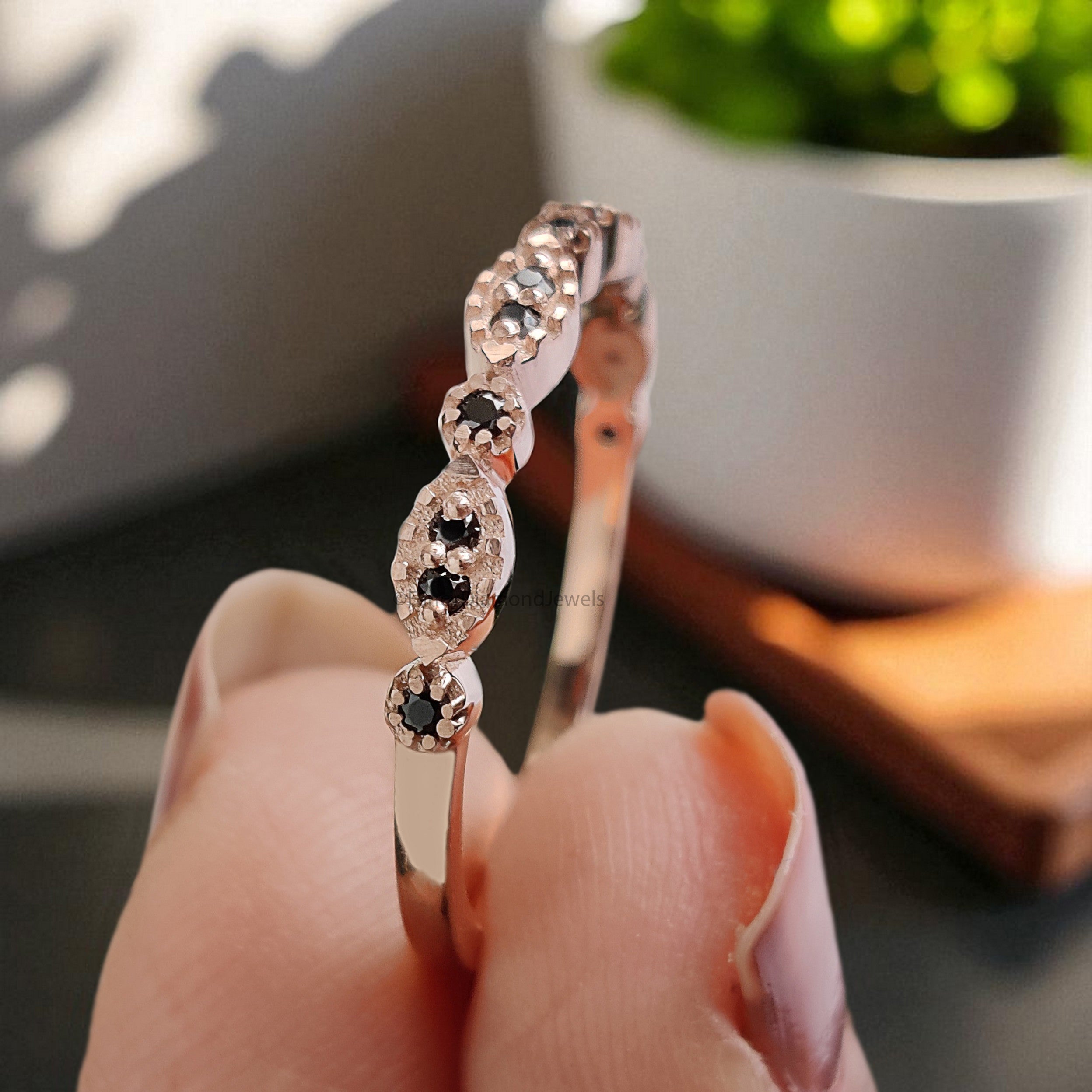 0.09 CT Black Color Diamond Wedding Band Silver/10K/14K/18K Band Half Eternity Minimalist stacking dainty matching anniversary Ring KD077