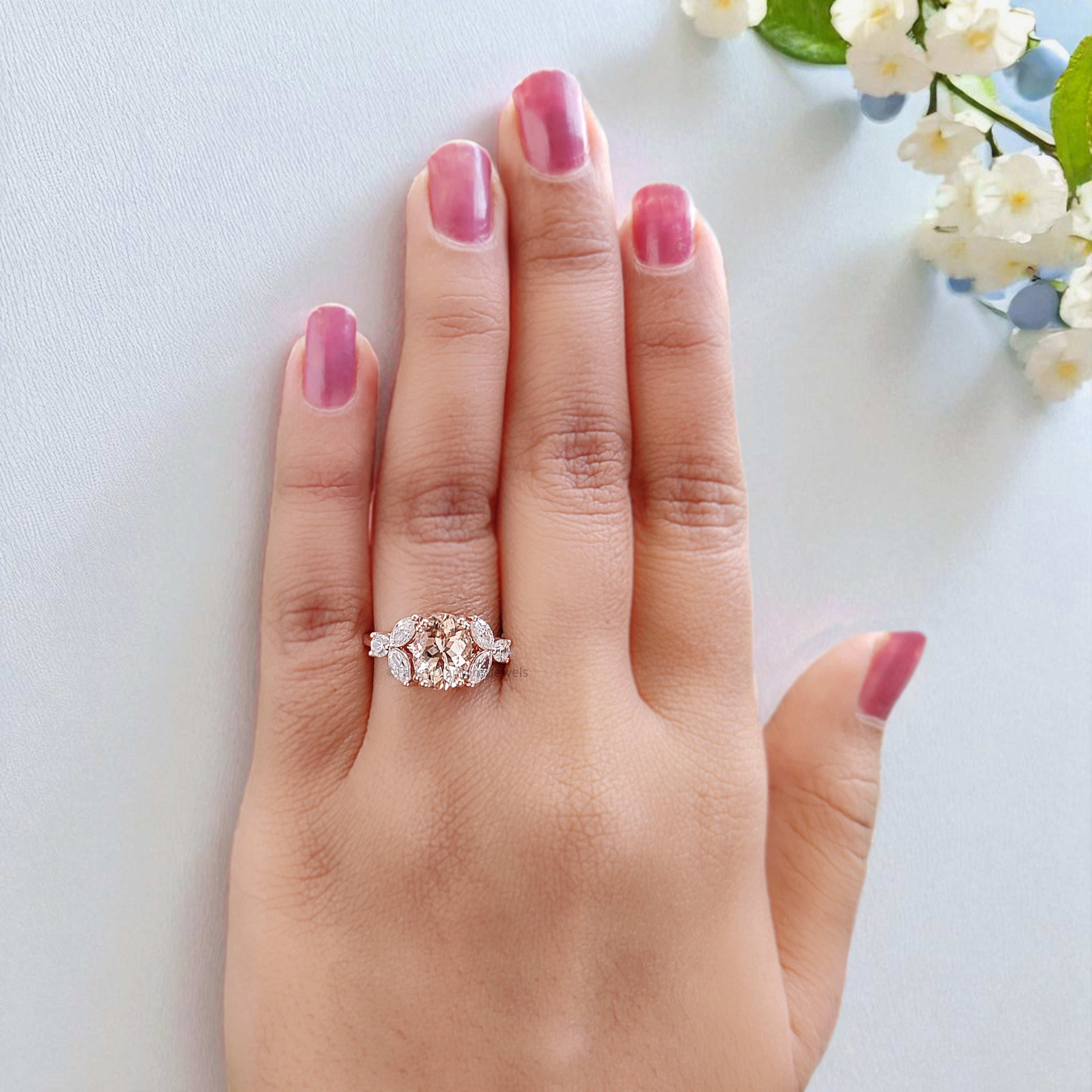 1.70 CT Oval Cut Natural Morganite Engagement Ring Rose Gold Ring Oval Shape Wedding Ring Unique Vintage Marquise Ring Gift For Her FD448