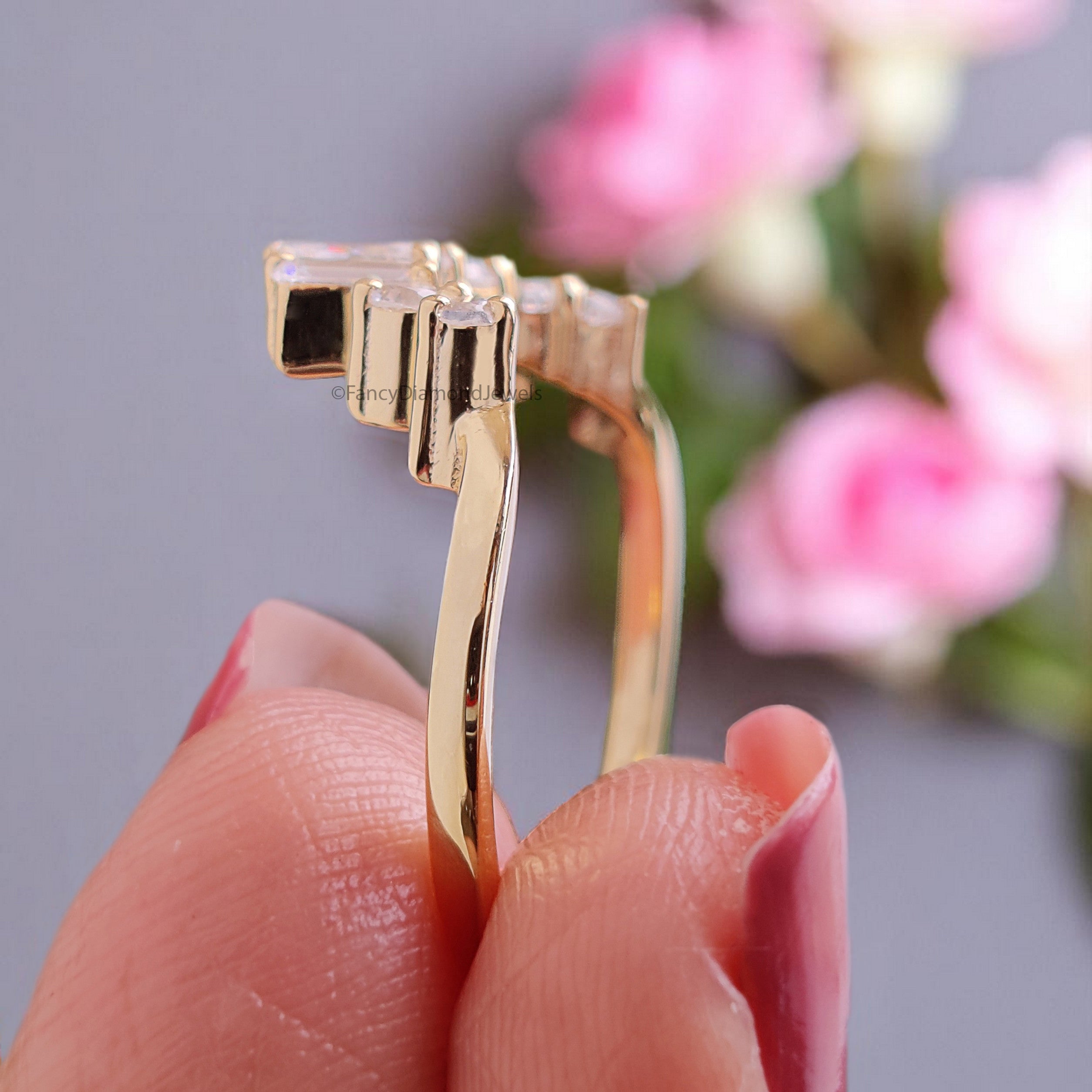 Natural White Diamond Curved Wedding Band 0.57 TW Silver/10K/14K/18K Gold Band Minimalist stacking dainty matching Band Gift For Her FD378