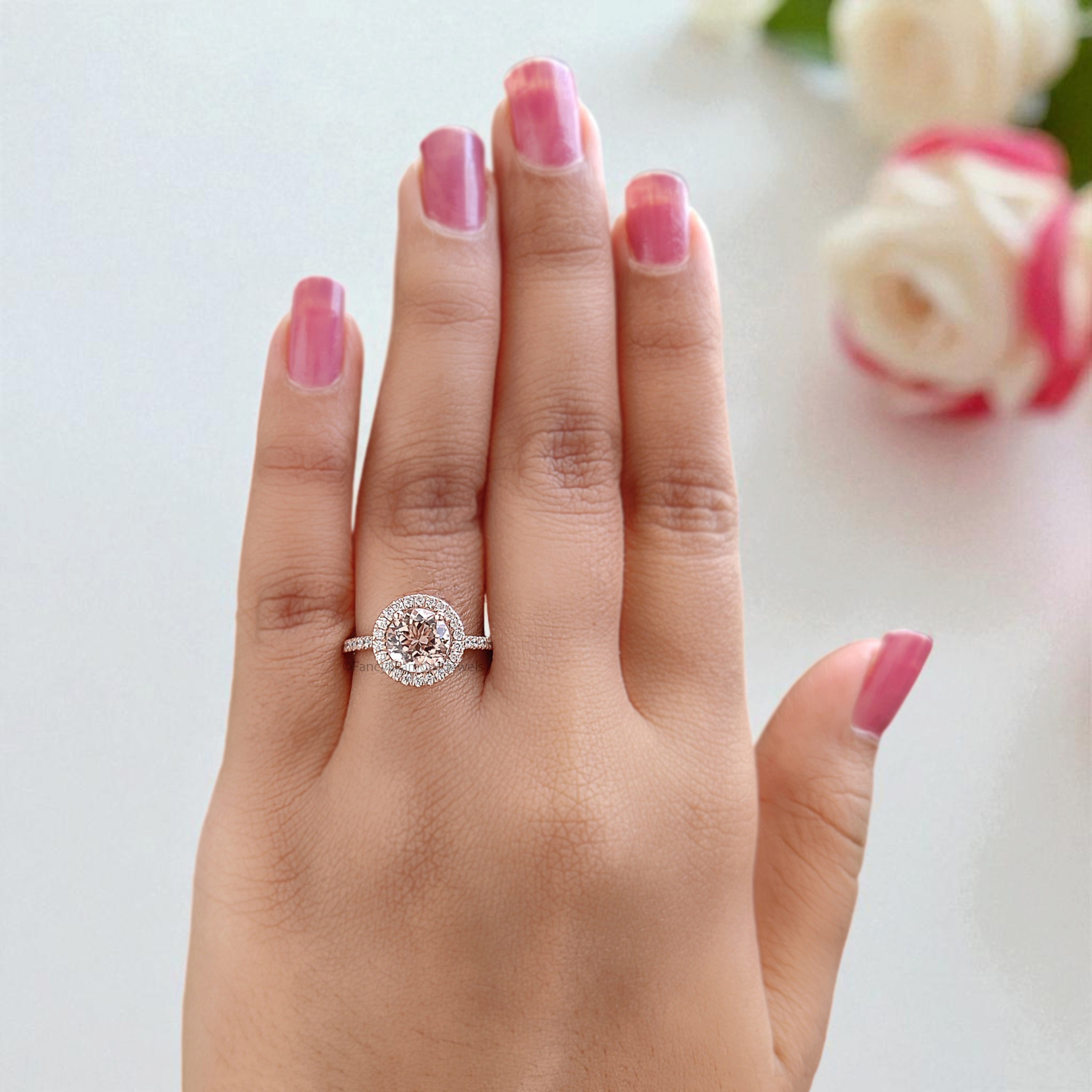 1.40 CT Round Cut Natural Morganite Engagement Ring Rose Gold Ring Round Shape Wedding Ring Unique Vintage Halo Ring Gift For Her FD433