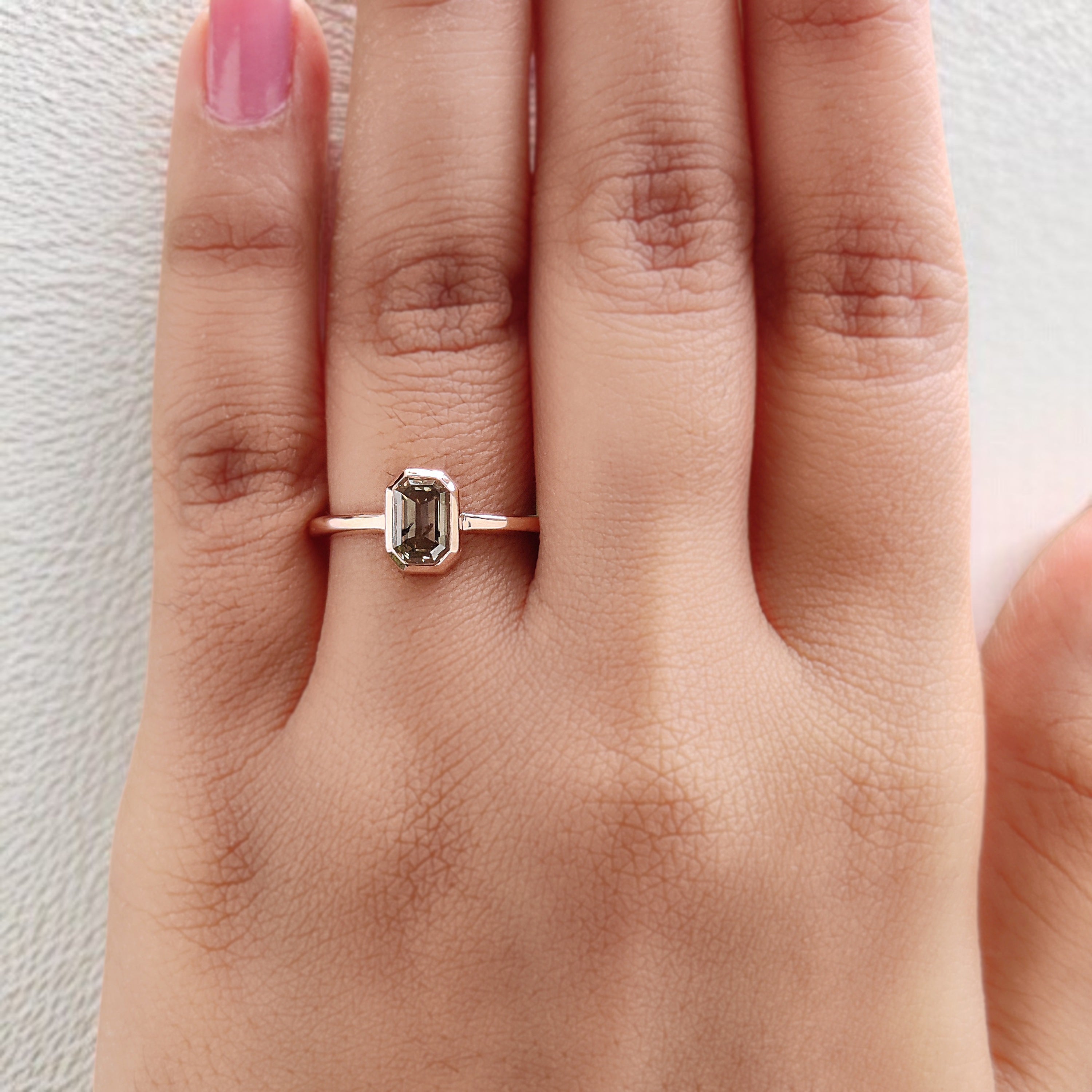 Emerald Cut White-K Color Diamond Ring 1.17 Ct 6.83 MM Emerald Diamond Wedding Ring 14K Rose Gold Engagement Ring Gift For Her KDL2615
