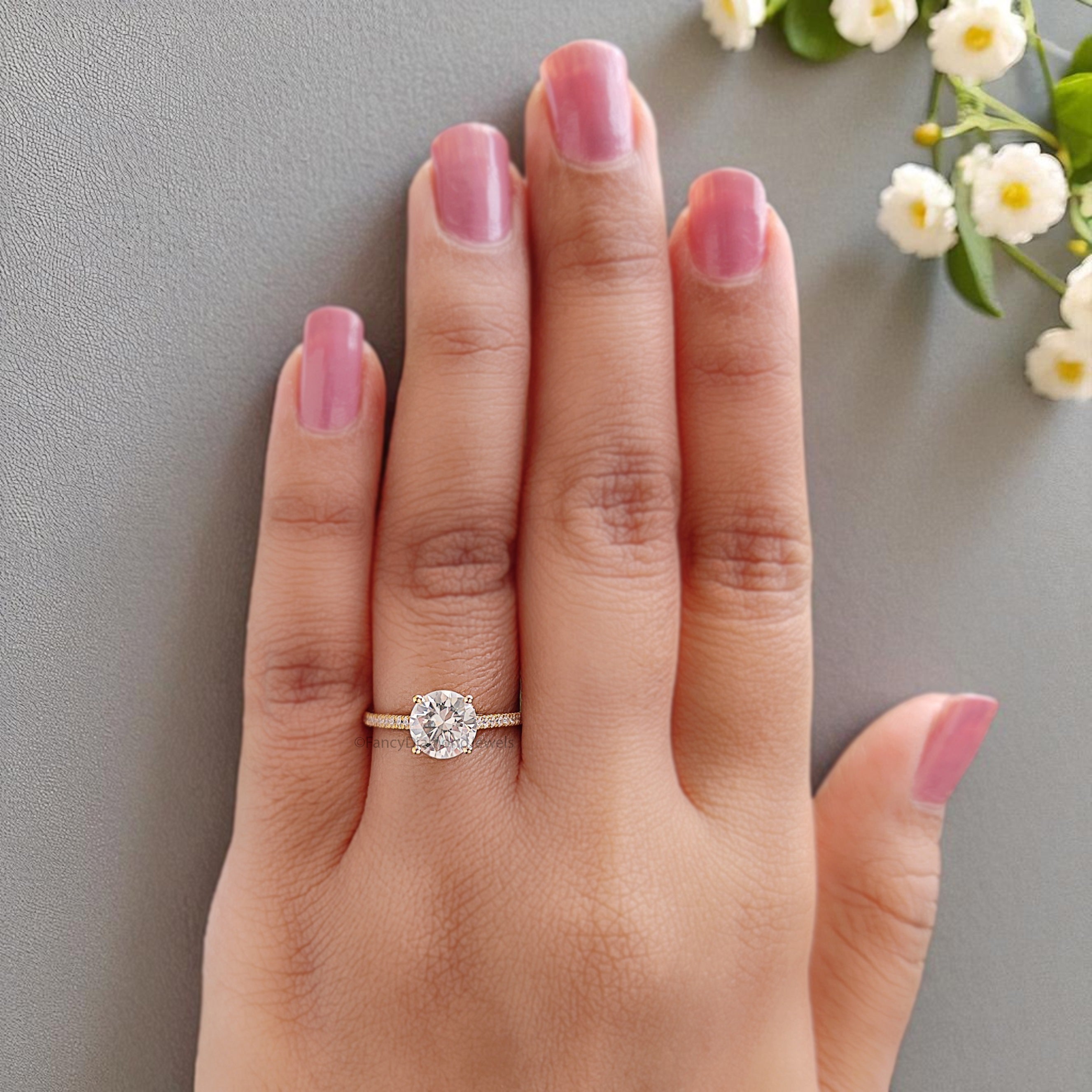 Vintage Hidden Halo Moissanite Ladies Ring Anniversary Gift 1 CT Round 7 mm Moissanite Wedding Ring Moissanite Diamond Engagement Ring FD117