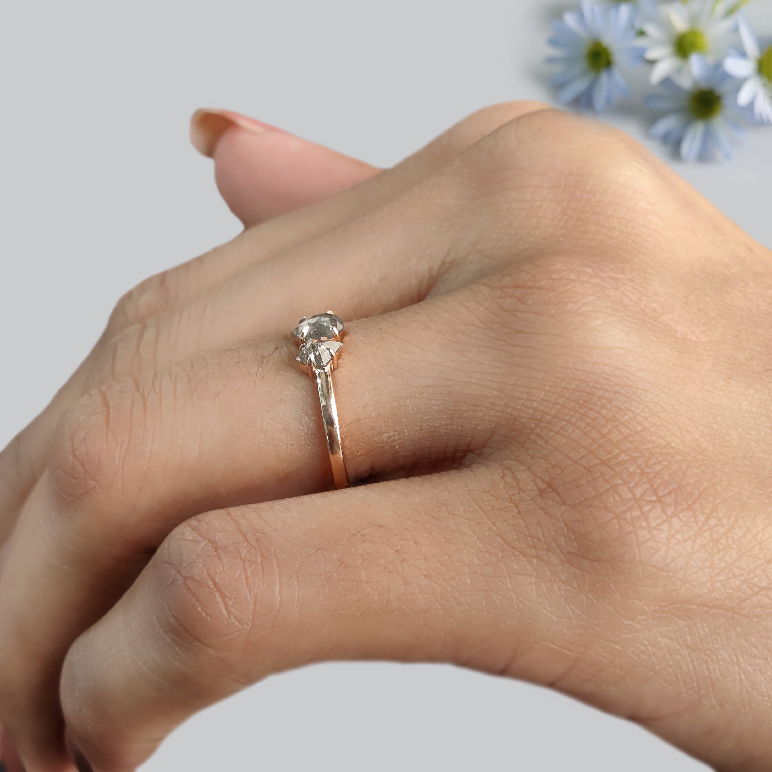 Toi Et Moi Salt And Pepper Diamond Ring 0.32 Ct 4.76 MM Mix Shape Diamond Ring 14K Rose Gold Silver Engagement Ring Gift For Her KDN2397