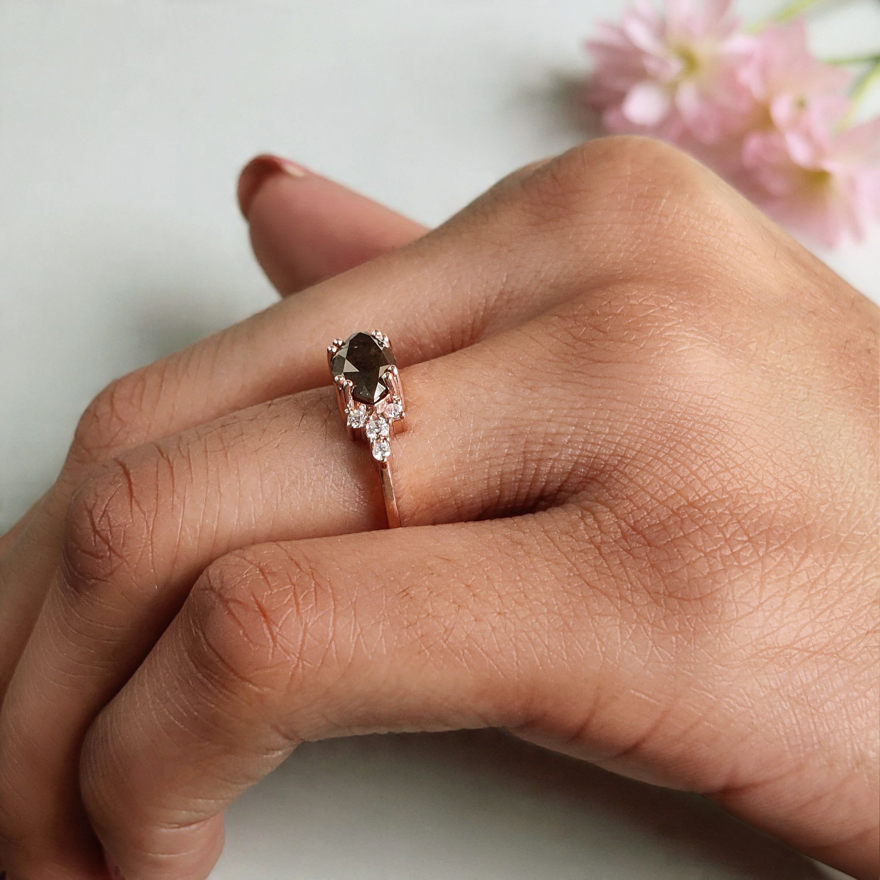 Marquise Cut Light Brown Diamond Ring 1.35 Ct 9.95 MM Marquise Shape Diamond Ring 14K Rose Gold Silver Engagement Ring Gift For Her KDL1650