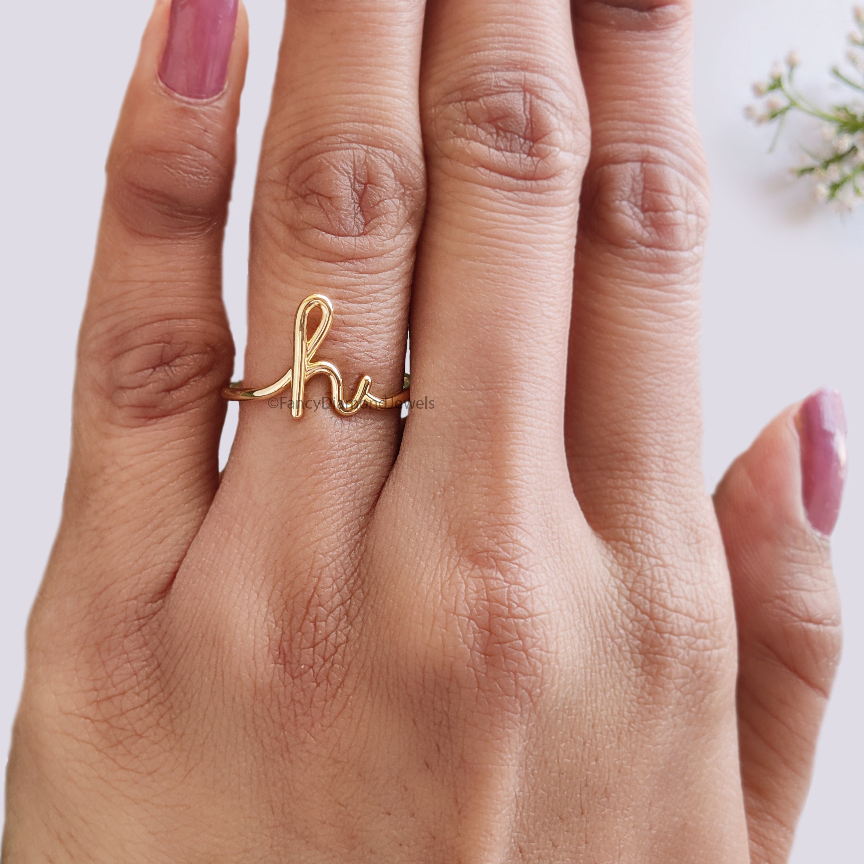 Custom Initial Ring Filled Letter Ring 925 Sterling Silver Stack Rings Name Ring Personalized Bridesmaid Gift Wedding Jewelry Women FD535