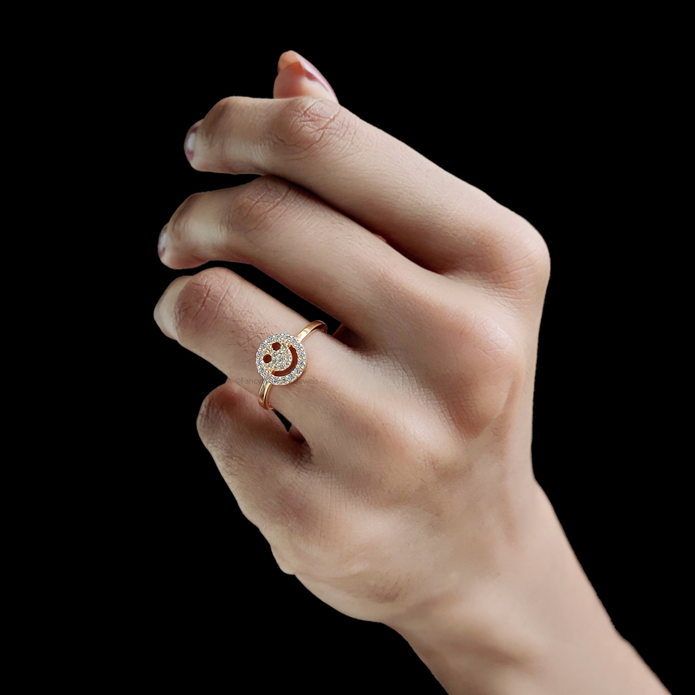 Minimalist Diamond Ring, Smile Face Round Diamond Pave Ring, Daily Wear Rings, Lab Diamond Ring, Smiley Face Ring, Gift For Daughter FD567