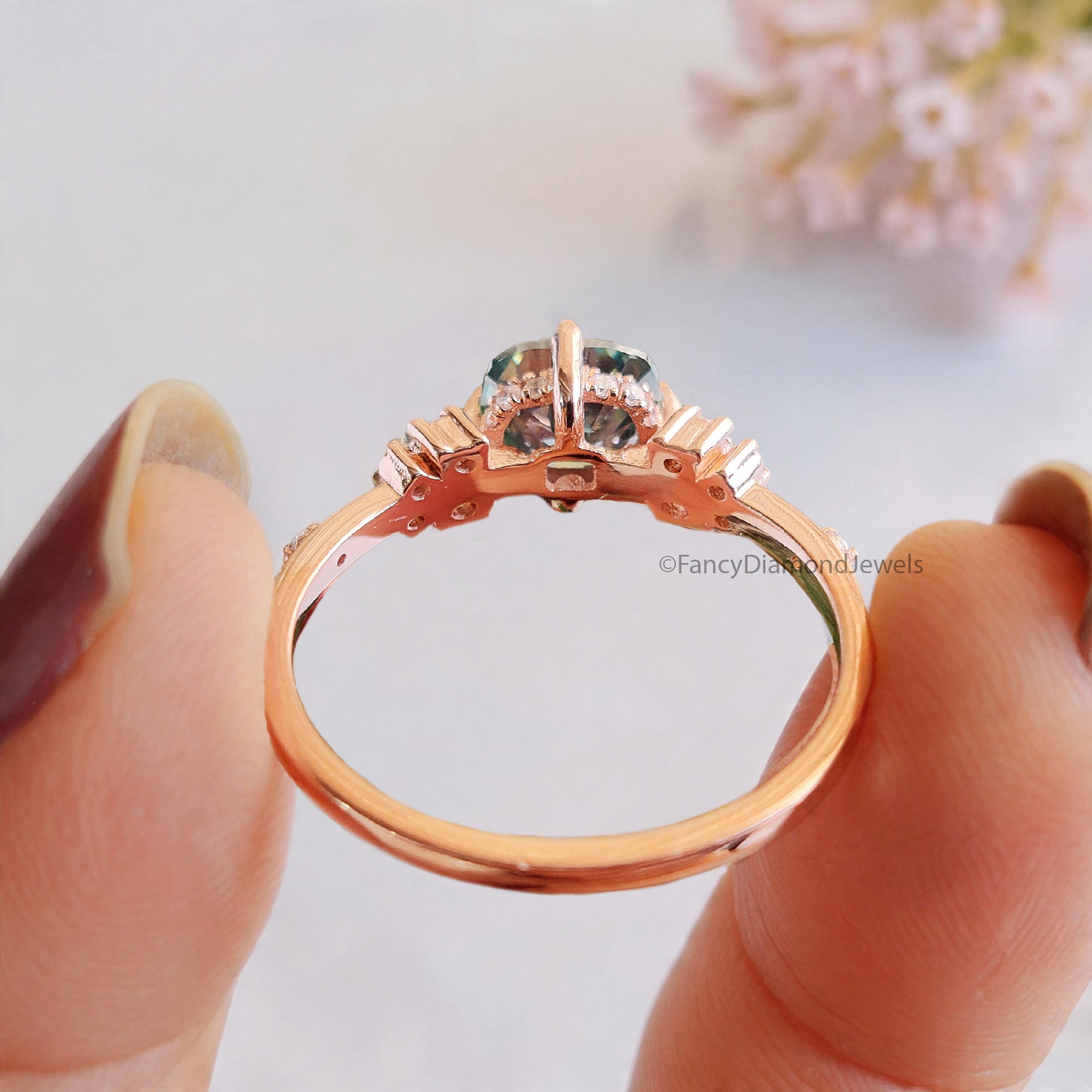 Muse Engagement Ring for Women 1.25 TW Cushion Fancy Cut Cyan Blue Moissanite Ring Hidden Halo Ring Wedding Ring for Her Comfort Fit FD08