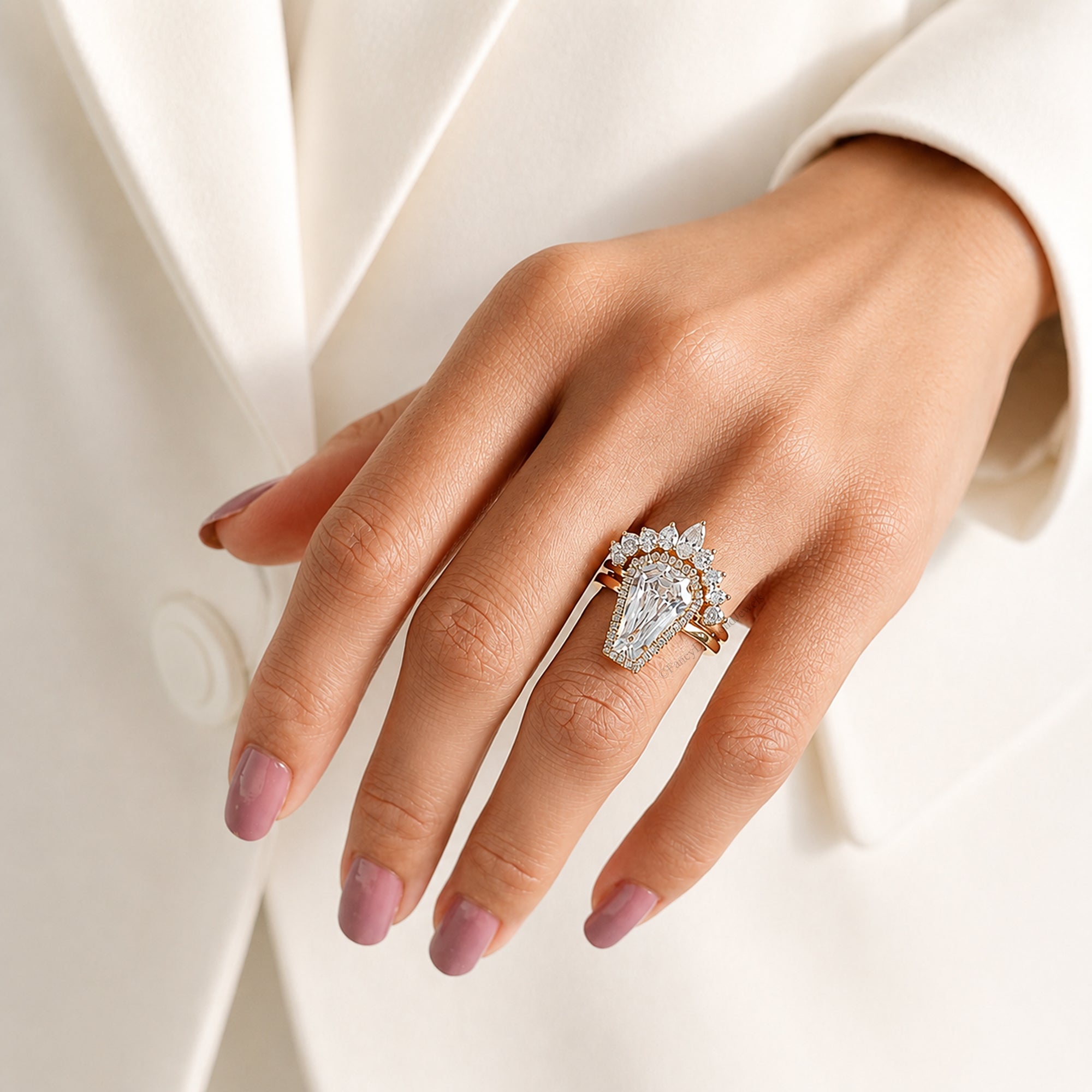 3.85 CT Coffin Cut Engagement Ring set in Solid Rose 10K/14k/18k Gold Coffin Cut Solitaire Engagement Ring Bridal Wedding Ring Set FD204