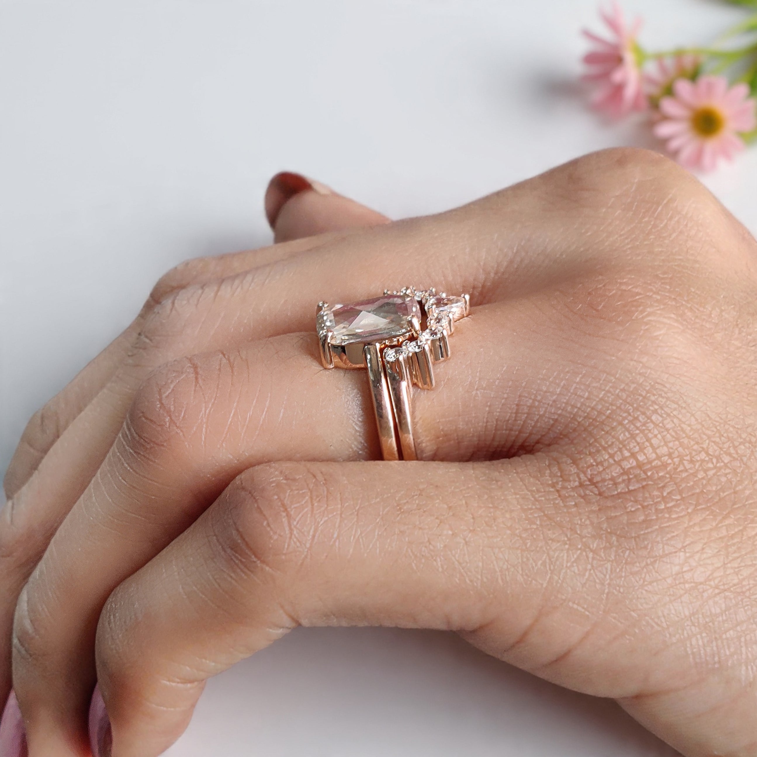 1.93 CT Cushion Lab Grown Diamond Ring Cushion Fancy Black Grey Salt And Pepper Diamond Ring Engagement Ring Bridal Wedding Ring Set KDL3517