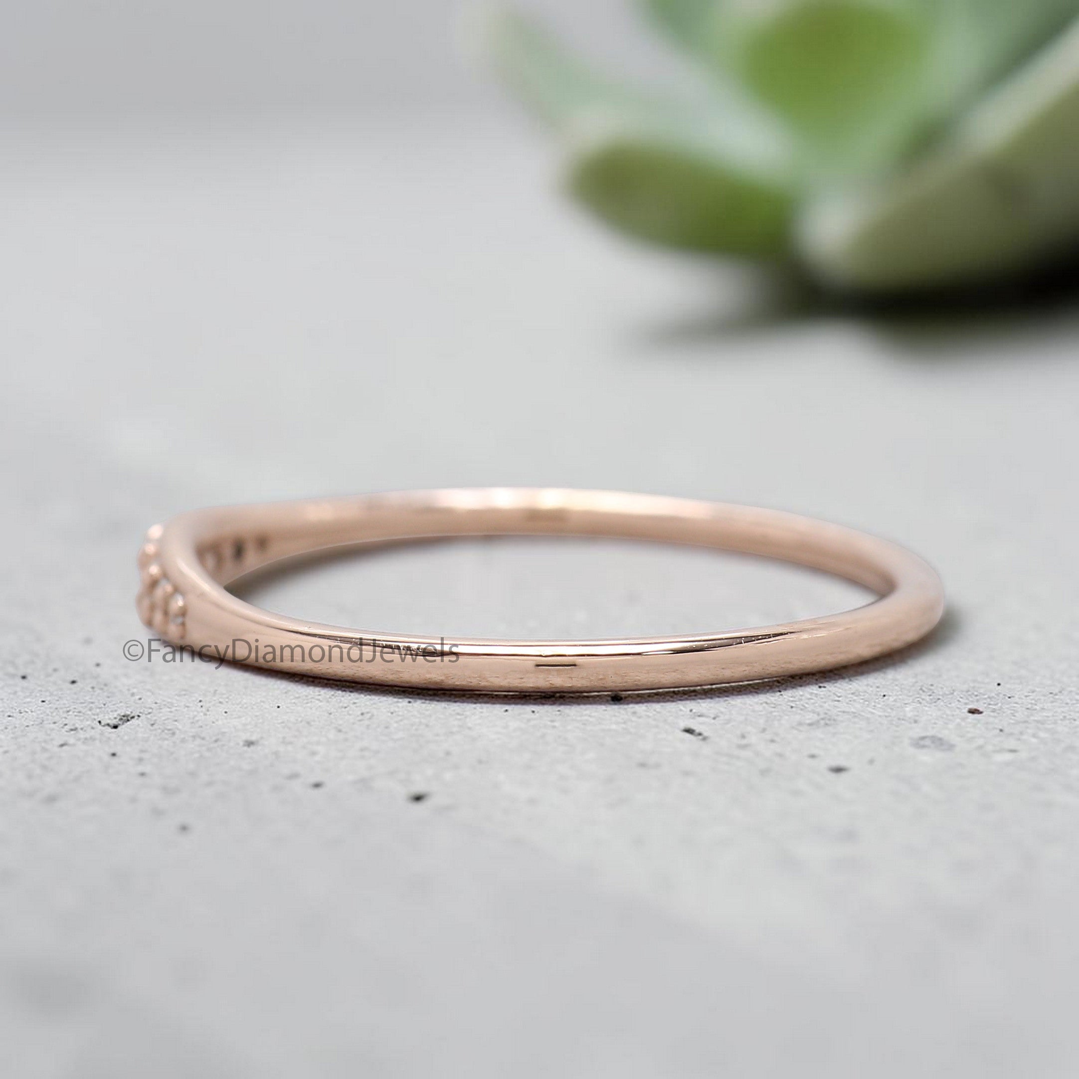Round Cut Diamond Wedding Band Rose Gold Unique Half Eternity Wedding Band Vintage Minimal Stacking Matching Bridal Gift For Her FD548