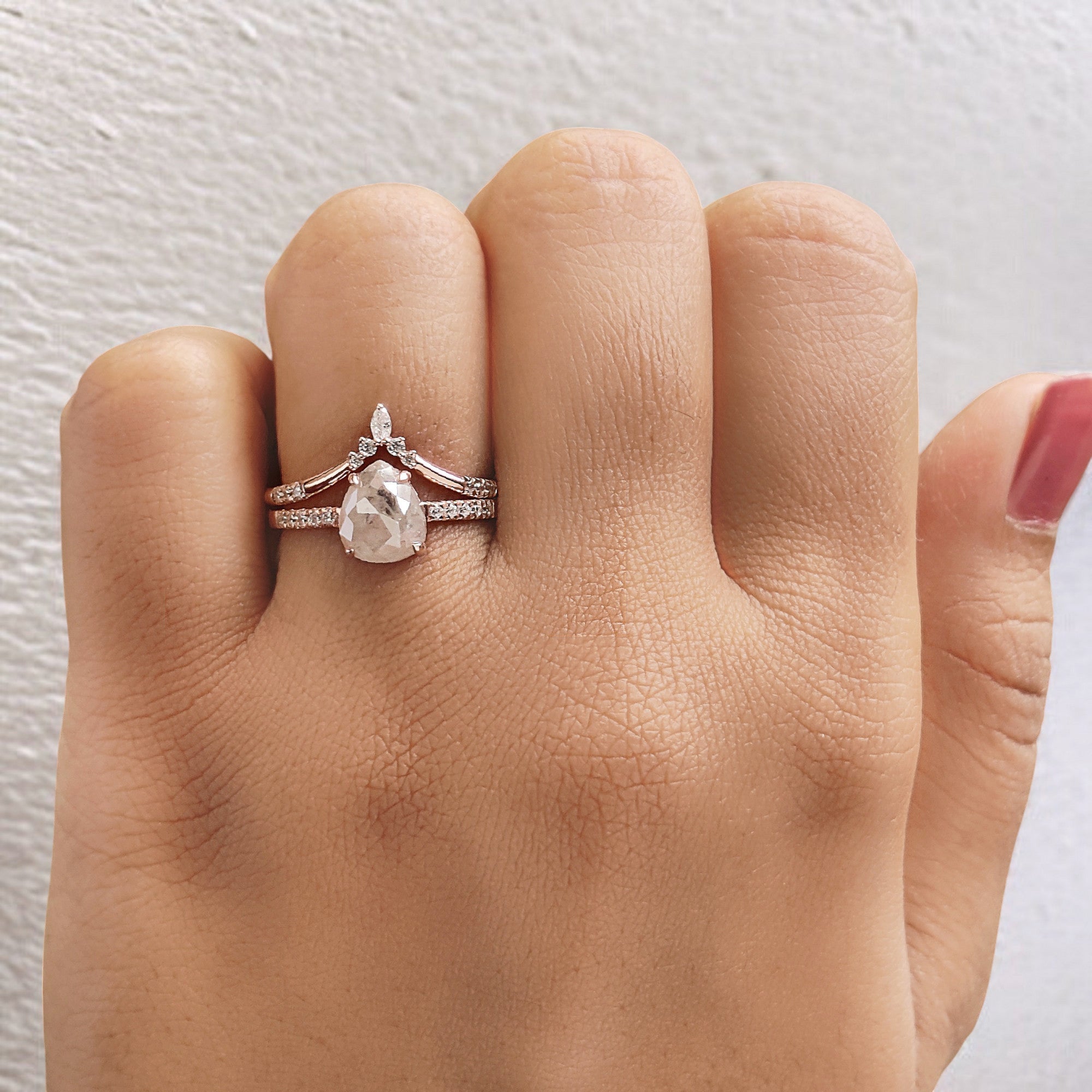 Pear Cut Grey Color Diamond Ring 1.68 Ct 7.82 MM Pear Shape Diamond Ring 14K Solid Rose Gold Silver Pear Engagement Ring Gift For Her QL2119