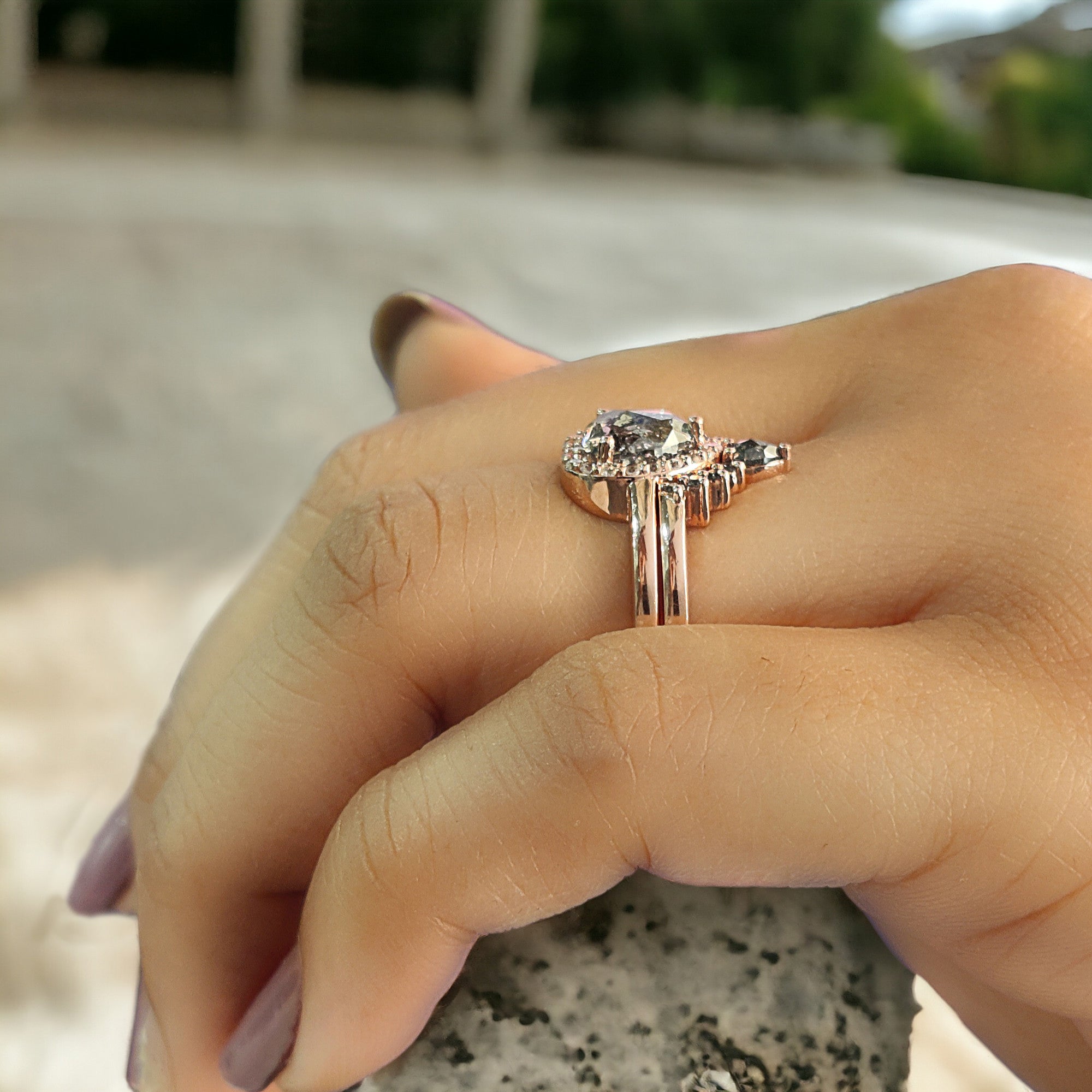 Heart Salt And Pepper Diamond Ring 1.54 Ct 7.09 MM Heart Shape Diamond Ring 14K Solid Rose Gold Silver Engagement Ring Gift For Her QL2598