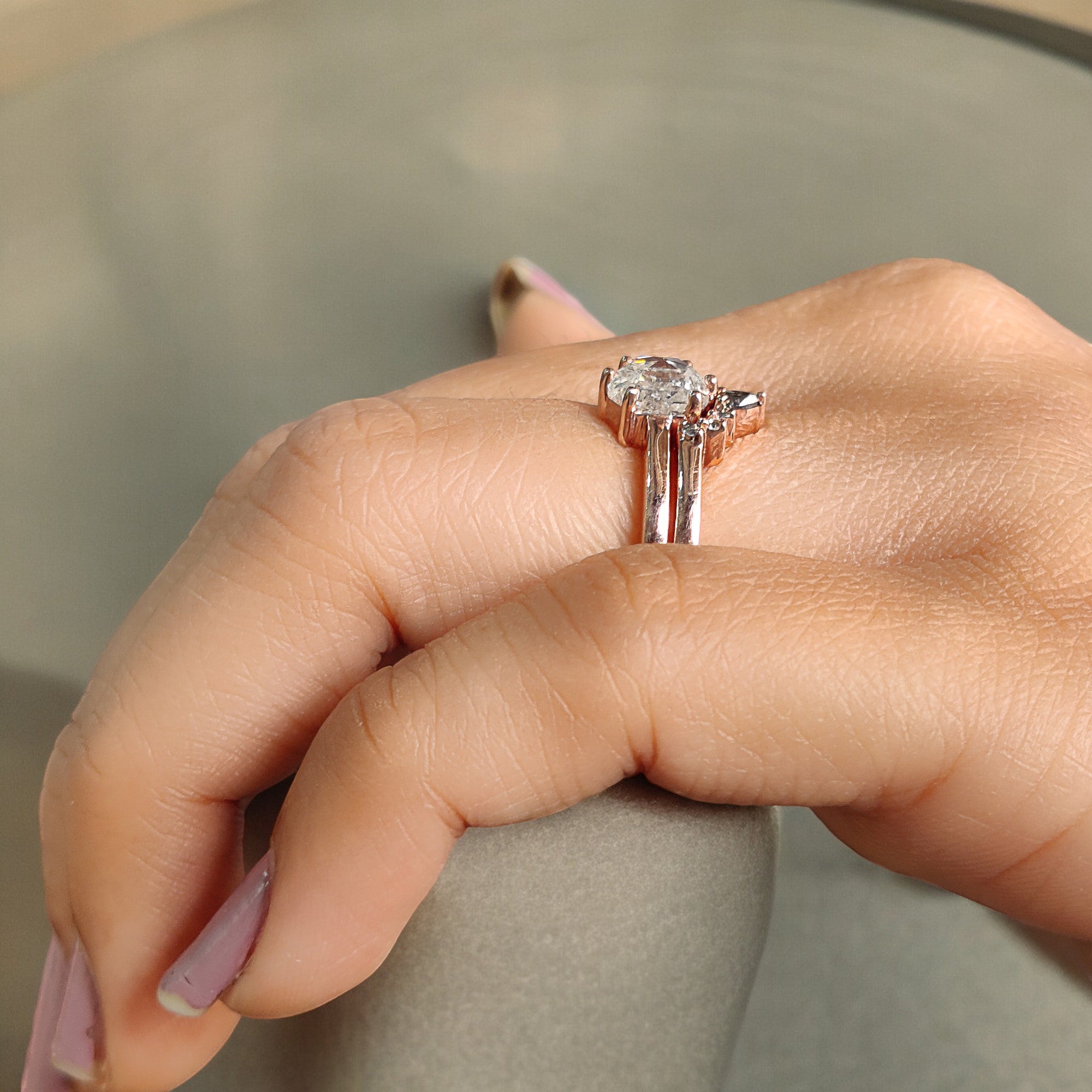 Hexagon Cut Salt And Pepper Diamond Ring 1.08 Ct 6.67 MM Hexagon Cut Diamond Ring 14K Rose Gold Silver Engagement Ring Gift For Her QL2576