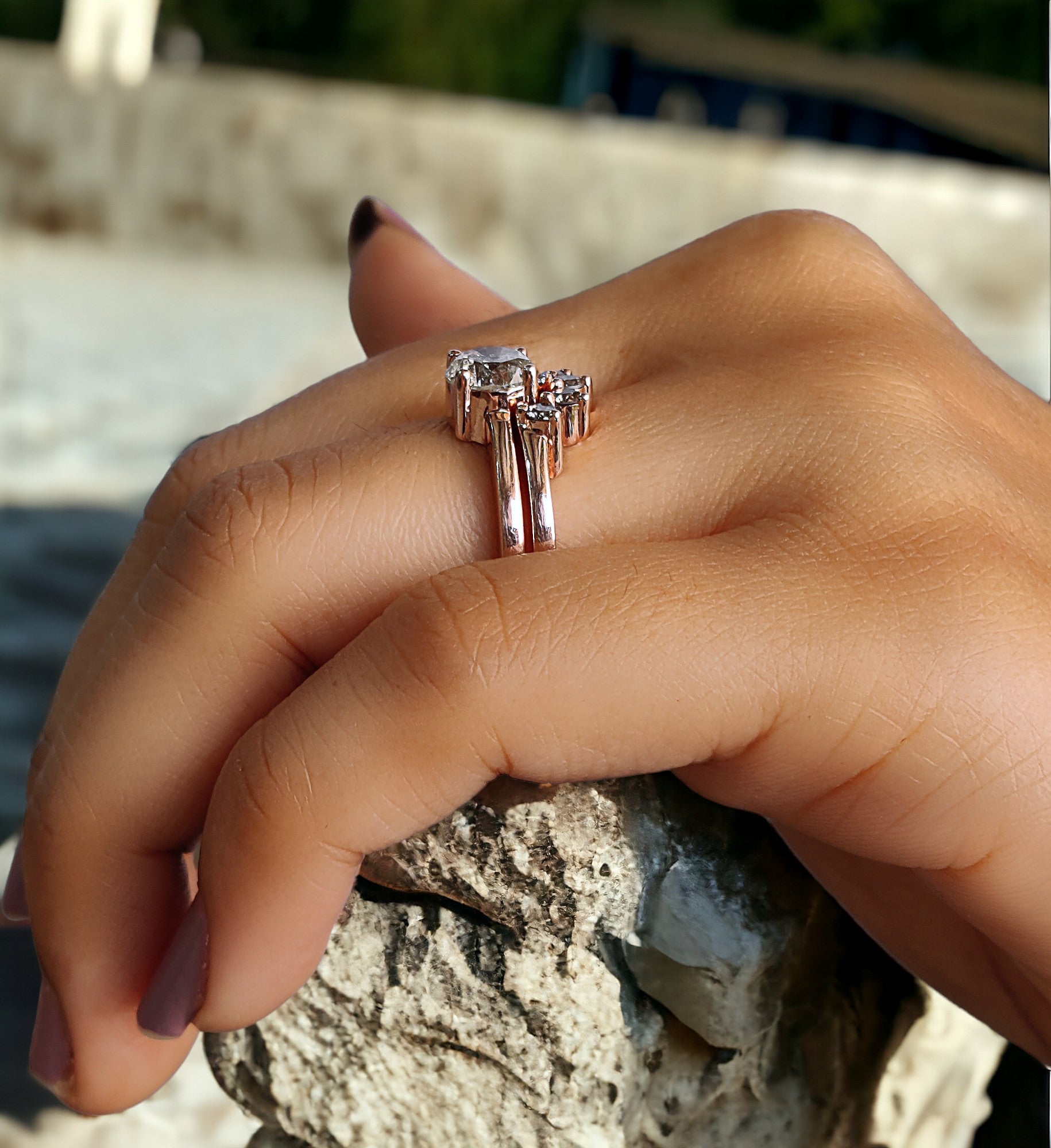 Round Cut Salt And Pepper Diamond Ring 1.18 Ct 6.37 MM Round Diamond Ring 14K Solid Rose Gold Silver Engagement Ring Gift For Her QL2603