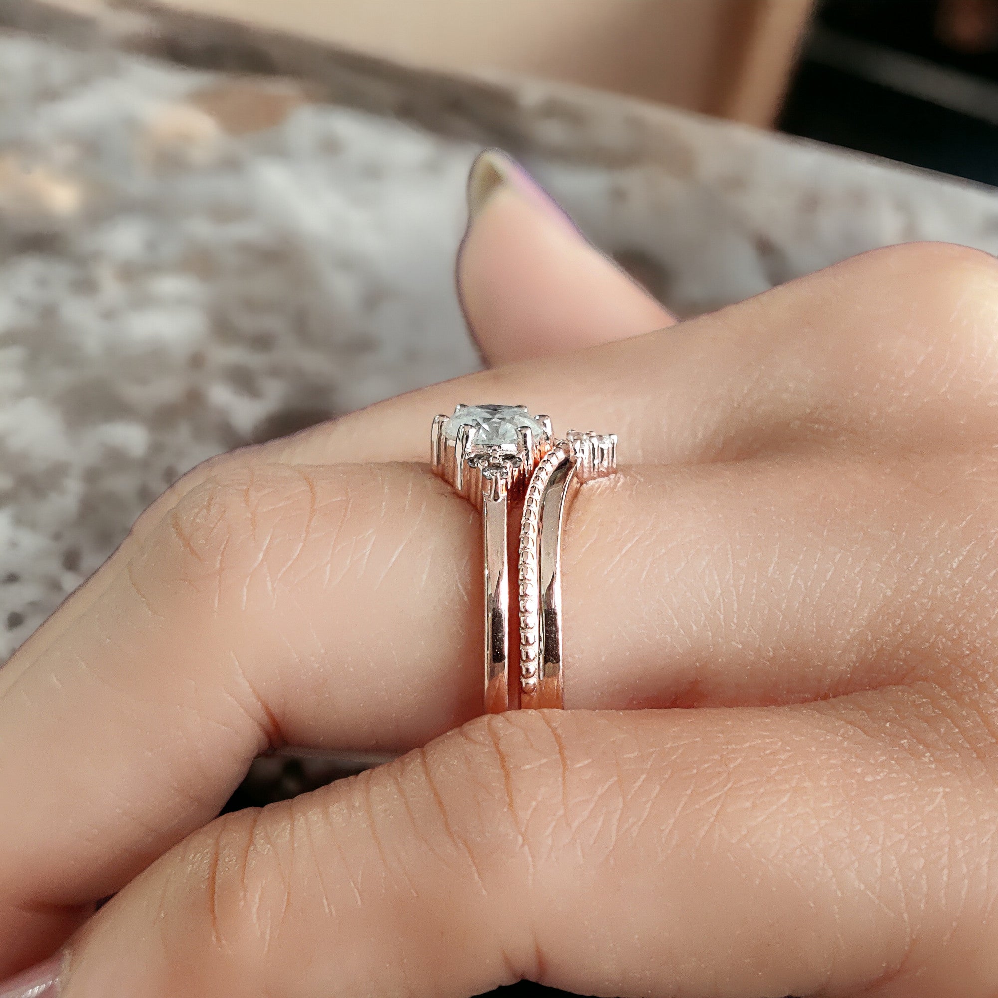 Round Cut Salt And Pepper Diamond Ring 0.73 Ct 5.60 MM Round Diamond Ring 14K Solid Rose Gold Silver Engagement Ring Gift For Her QN8155
