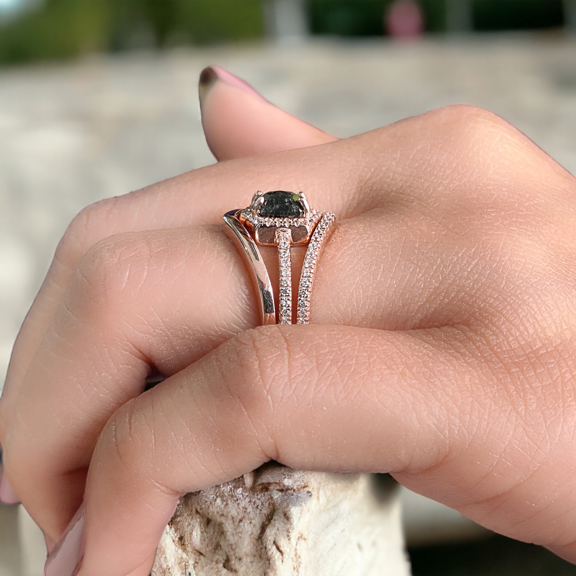 Hexagon Cut Salt And Pepper Diamond Ring 0.72 Ct 6.20 MM Hexagon Diamond Ring 14K Solid Rose Gold Silver Engagement Ring Gift For Her QL1236