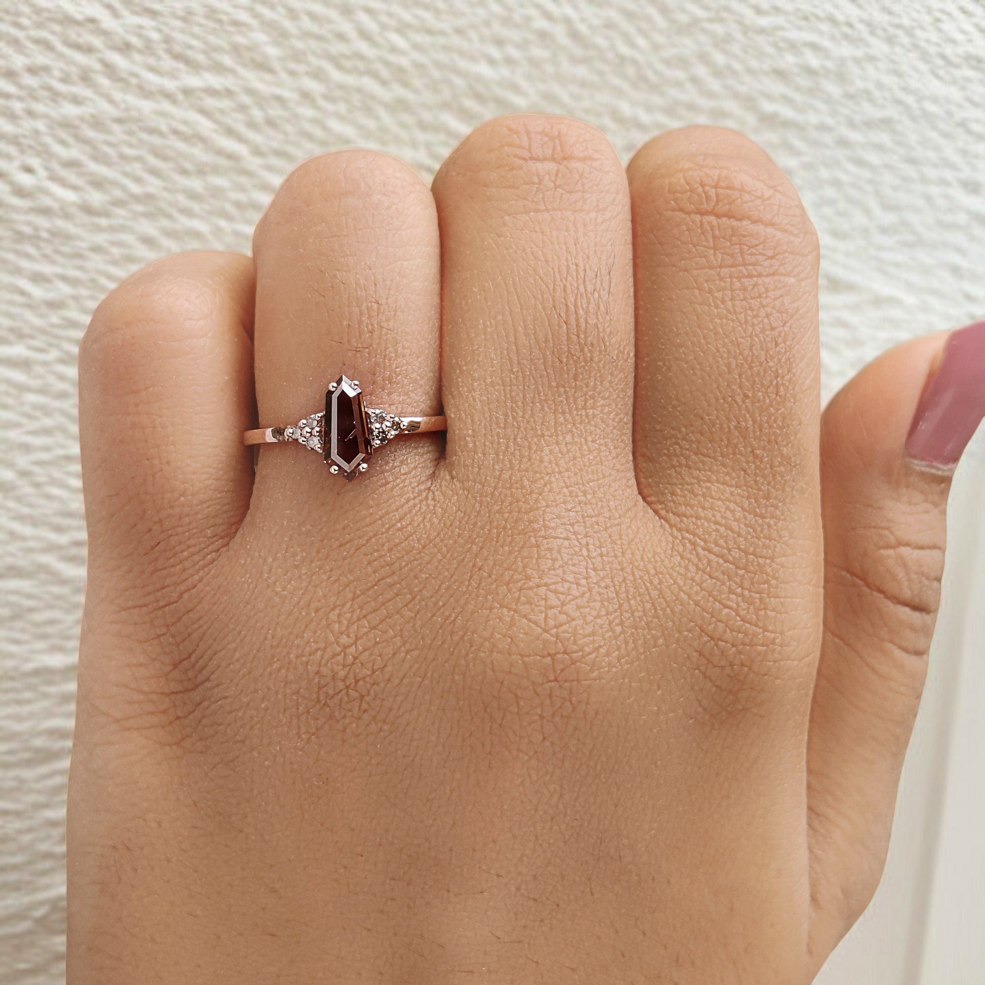 0.68 Ct Natural Shield Shape Brown Diamond Ring 9.35 MM Shield Diamond Ring 14K Solid Rose Gold Silver Engagement Ring Shield Ring QL1757