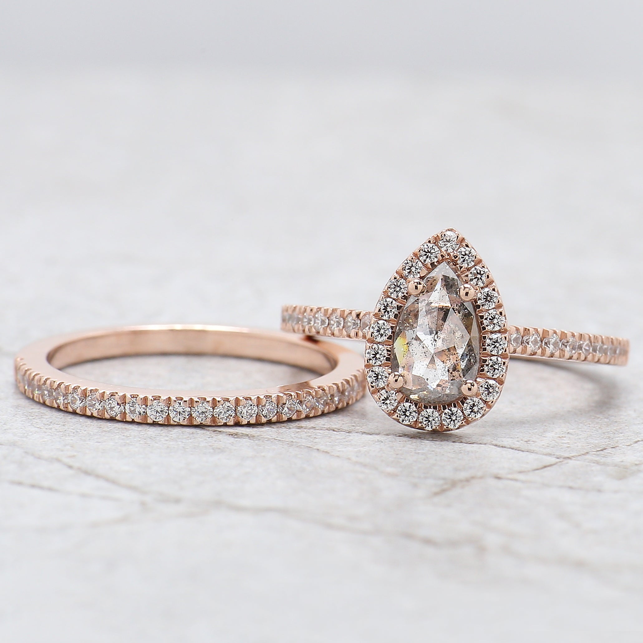 Pear Cut Salt And Pepper Diamond Ring 0.79 Ct 8.05 MM Pear Diamond Ring 14K Solid Rose Gold Silver Pear Engagement Ring Gift For Her QL9511