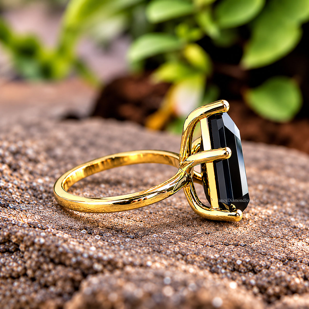 Shield Black Onyx engagement ring 14mm 13mm 12mm 11mm 10mm stone ring Simulant Solitaire ring Diamond ring Silver ring Gift for her FD418