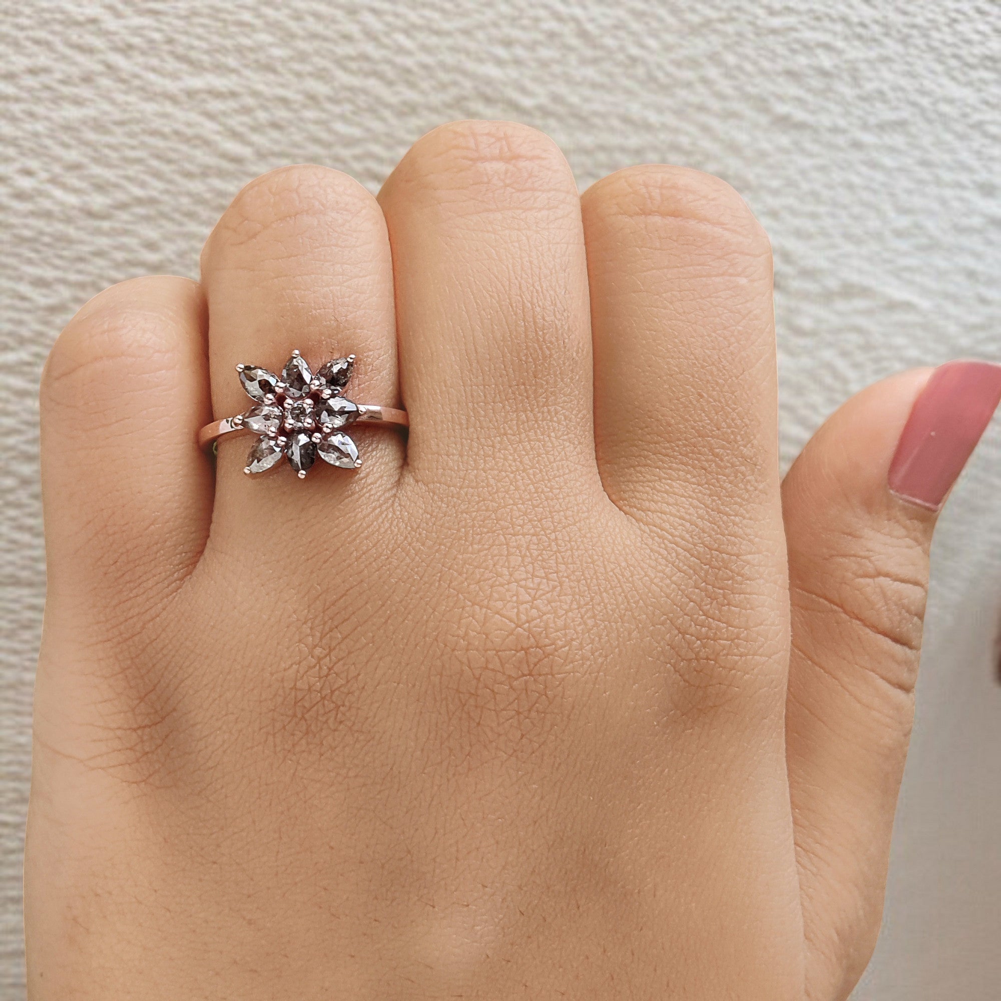 Pear Cut Salt And Pepper Diamond Ring 1.00 Ct 4.40 MM Pear Diamond Ring 14K Solid Rose Gold Silver Pear Engagement Ring Gift For Her QL1317