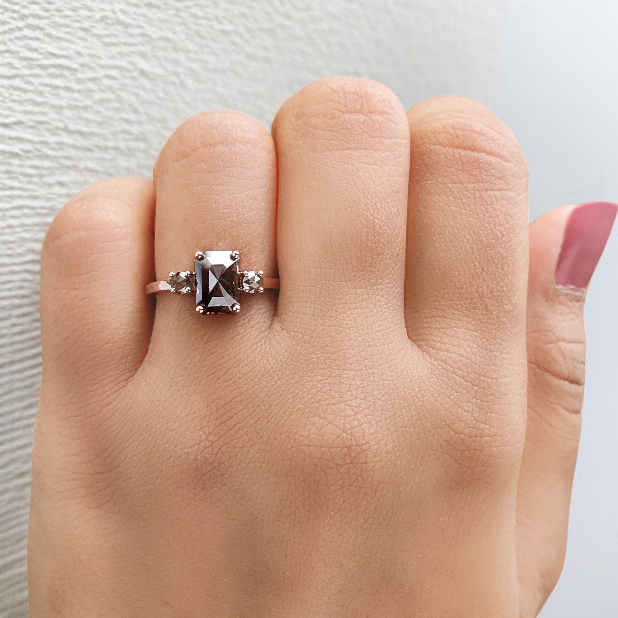 Emerald Cut Brown Color Diamond Ring 1.93 Ct 8.40 MM Emerald Shape Diamond Ring 14K Rose Gold Silver Engagement Ring Gift For Her QL9595