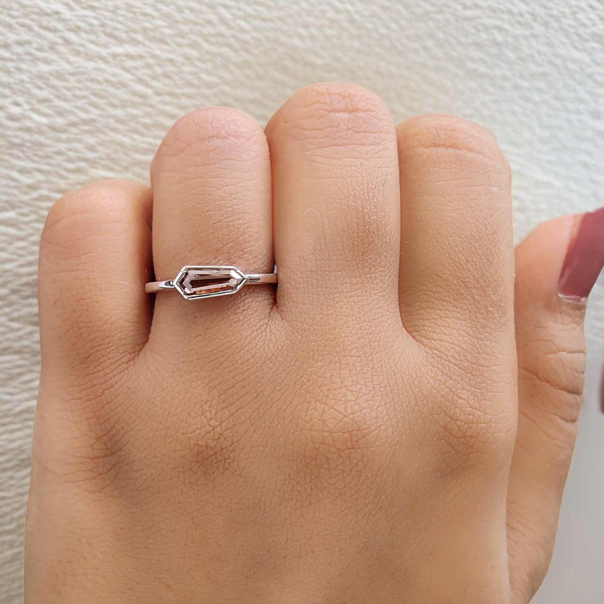 Shield Brown Color Diamond Ring 0.50 Ct 9.10 MM Shield Cut Diamond Ring 14K Solid White Gold Silver Engagement Ring Gift For Her QL1613