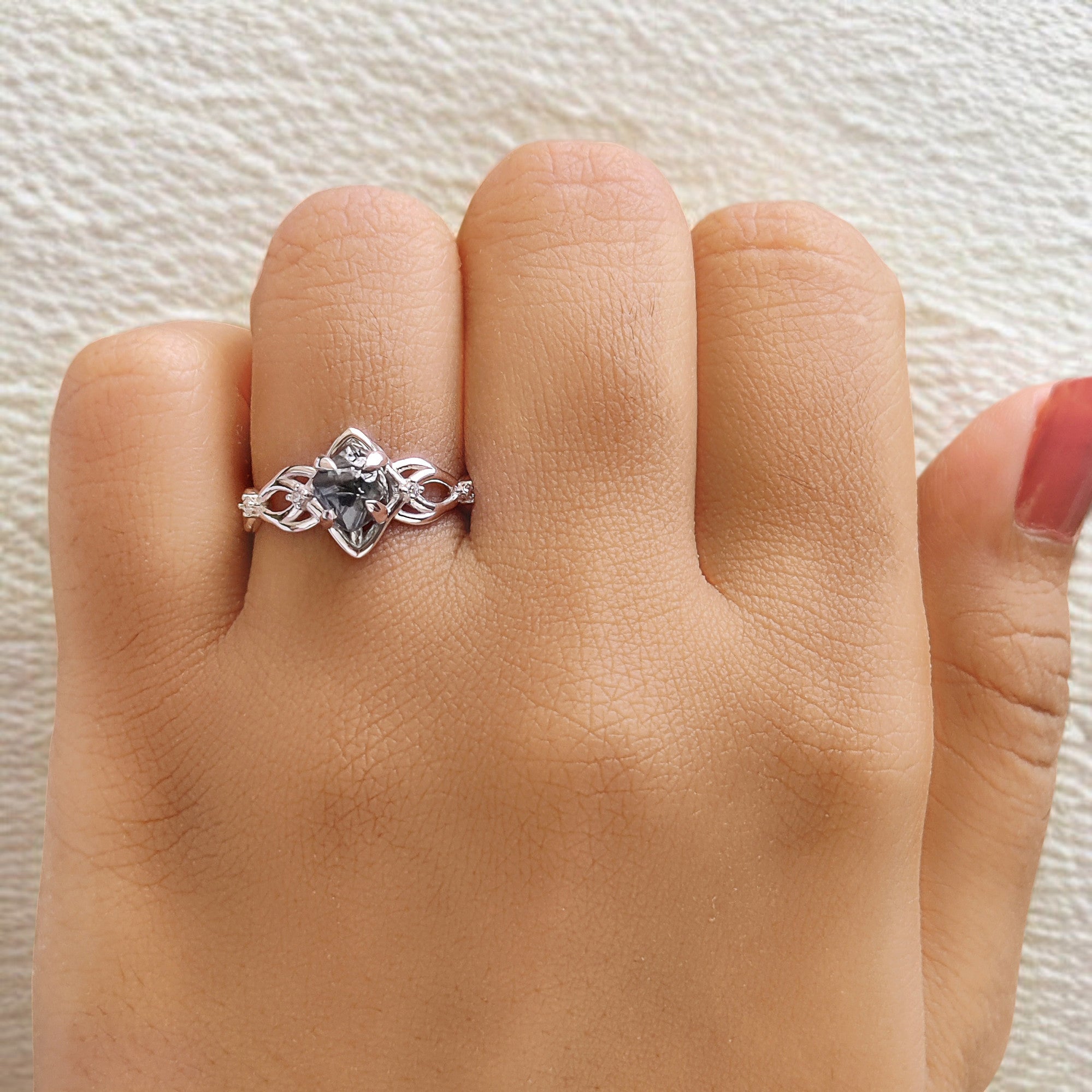 Rough Blue Color Diamond Ring 1.48 Ct 6.99 MM Crystal Rough Diamond Ring 14K Solid White Gold Silver Engagement Ring Gift For Her QL2357