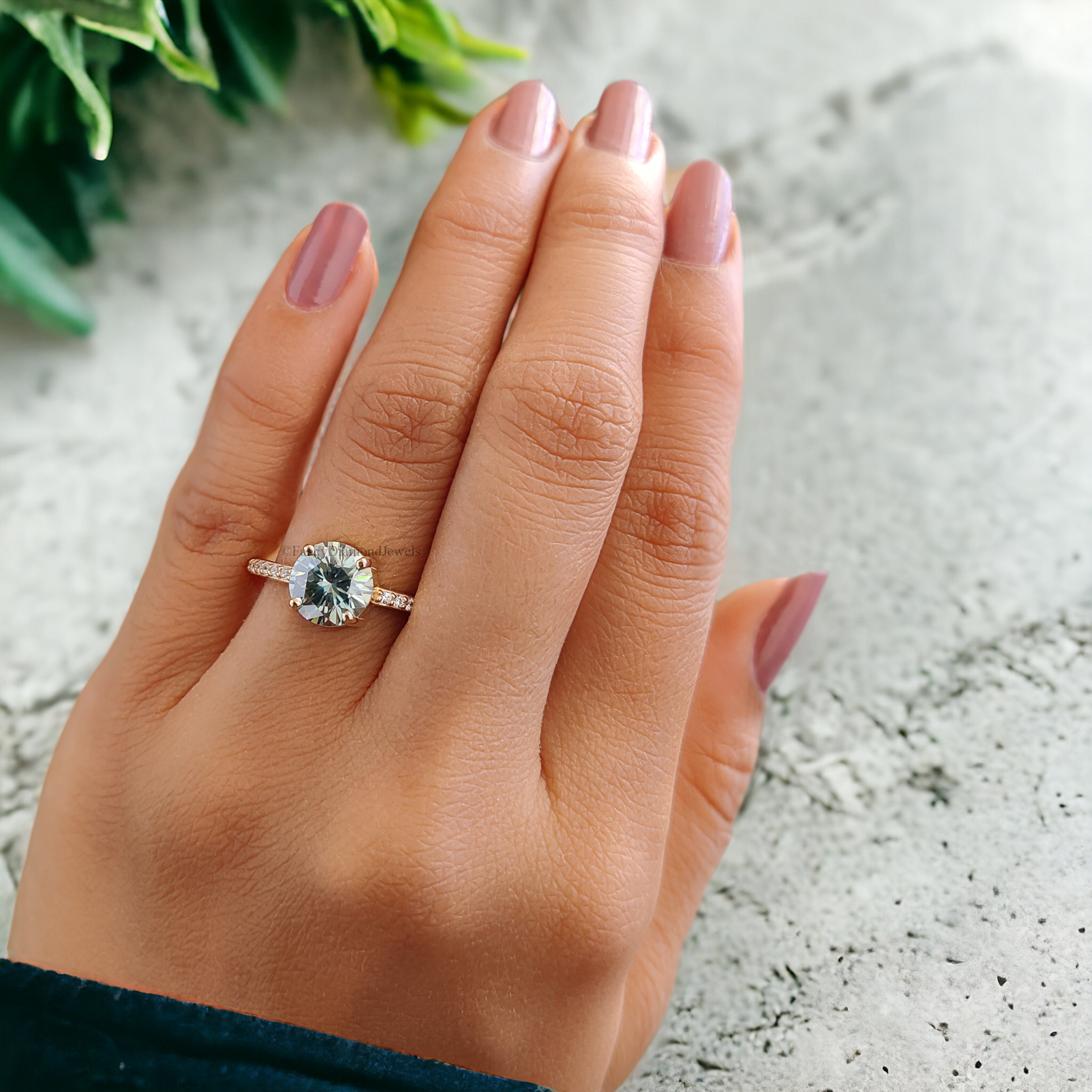 1.65 CT Round Blue Moissanite Engagement Ring Pave Wedding Ring Teal Moissanite Ring Anniversary Gift Best Proposal Ring Gift Ring FD155