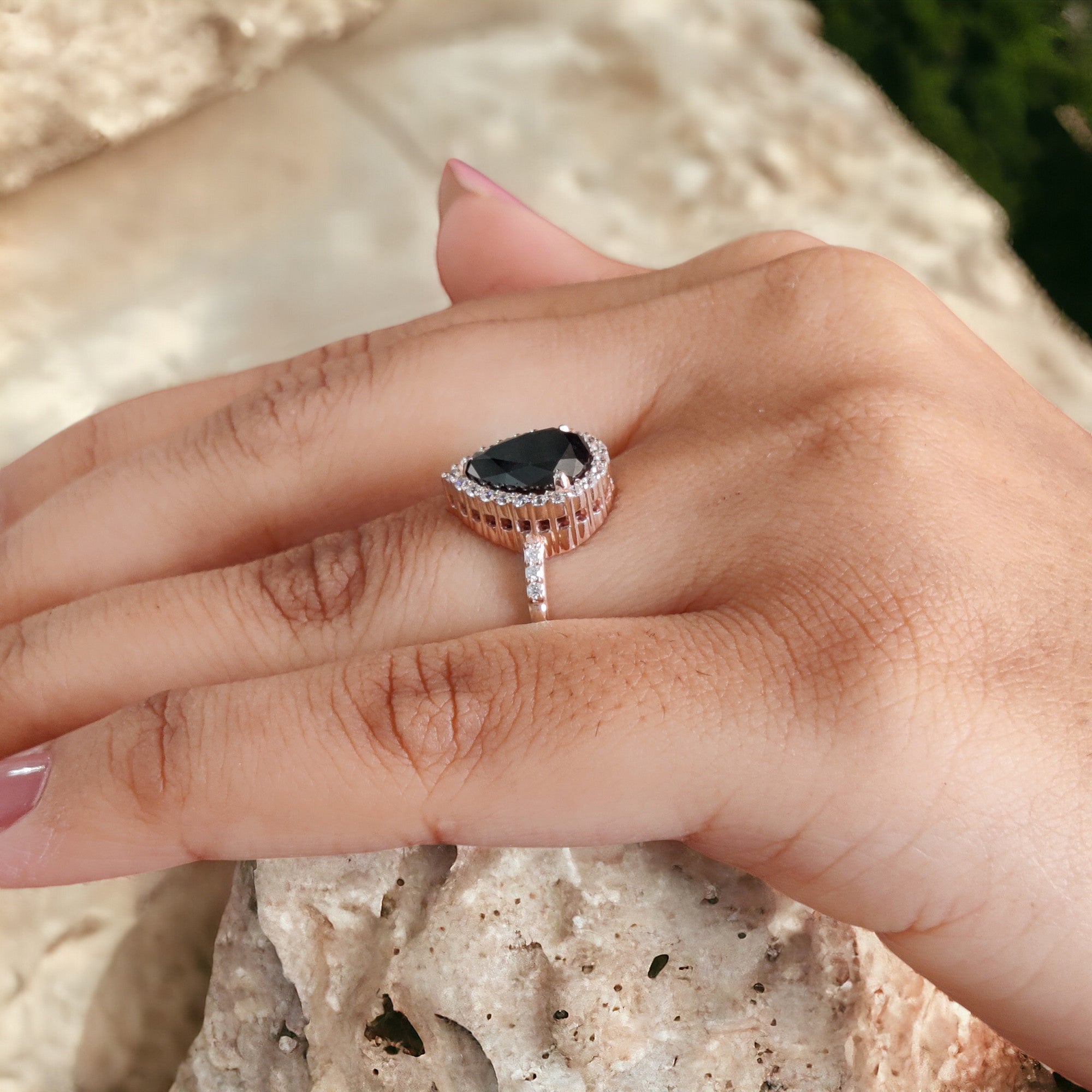 Pear Cut Black Color Diamond Ring 1.97 Ct 9.65 MM Pear Shape Diamond Ring 14K Solid Rose Gold Silver Pear Engagement Ring Gift For Her QN1542