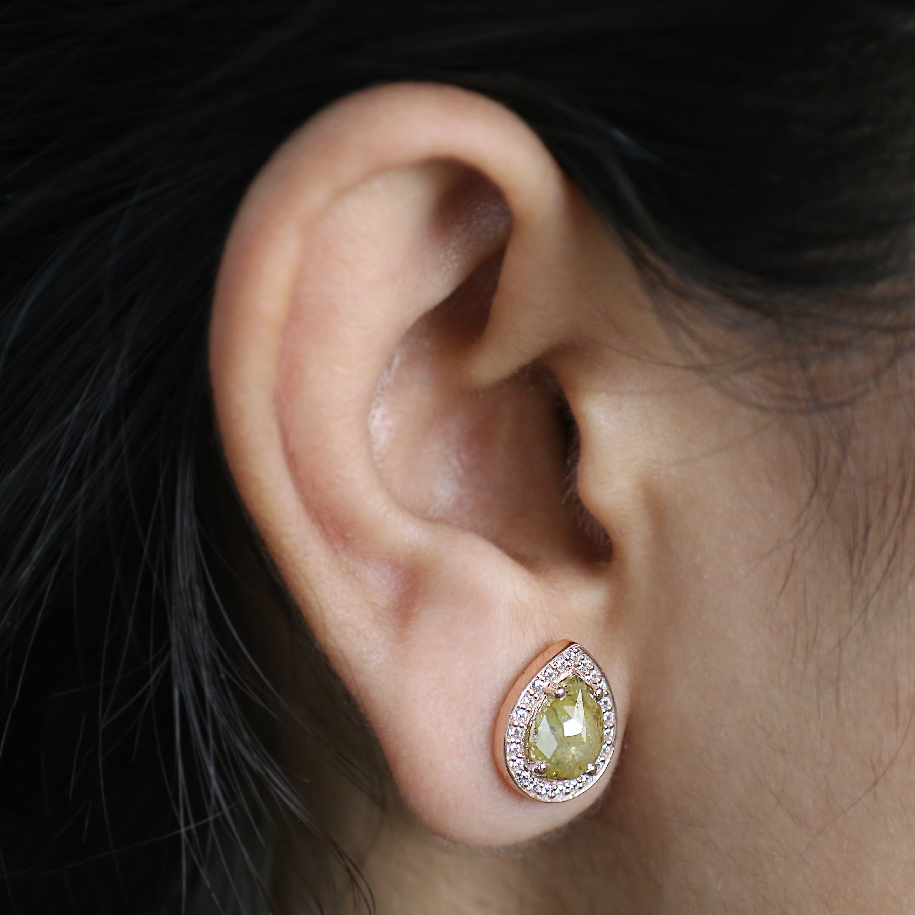 Pear Cut Yellow Color Diamond Earring 2.37 Ct 8.30 MM Pear Diamond Earring 14K Solid Rose Gold Silver Pear Cut Earring Gift For Her KDN7027