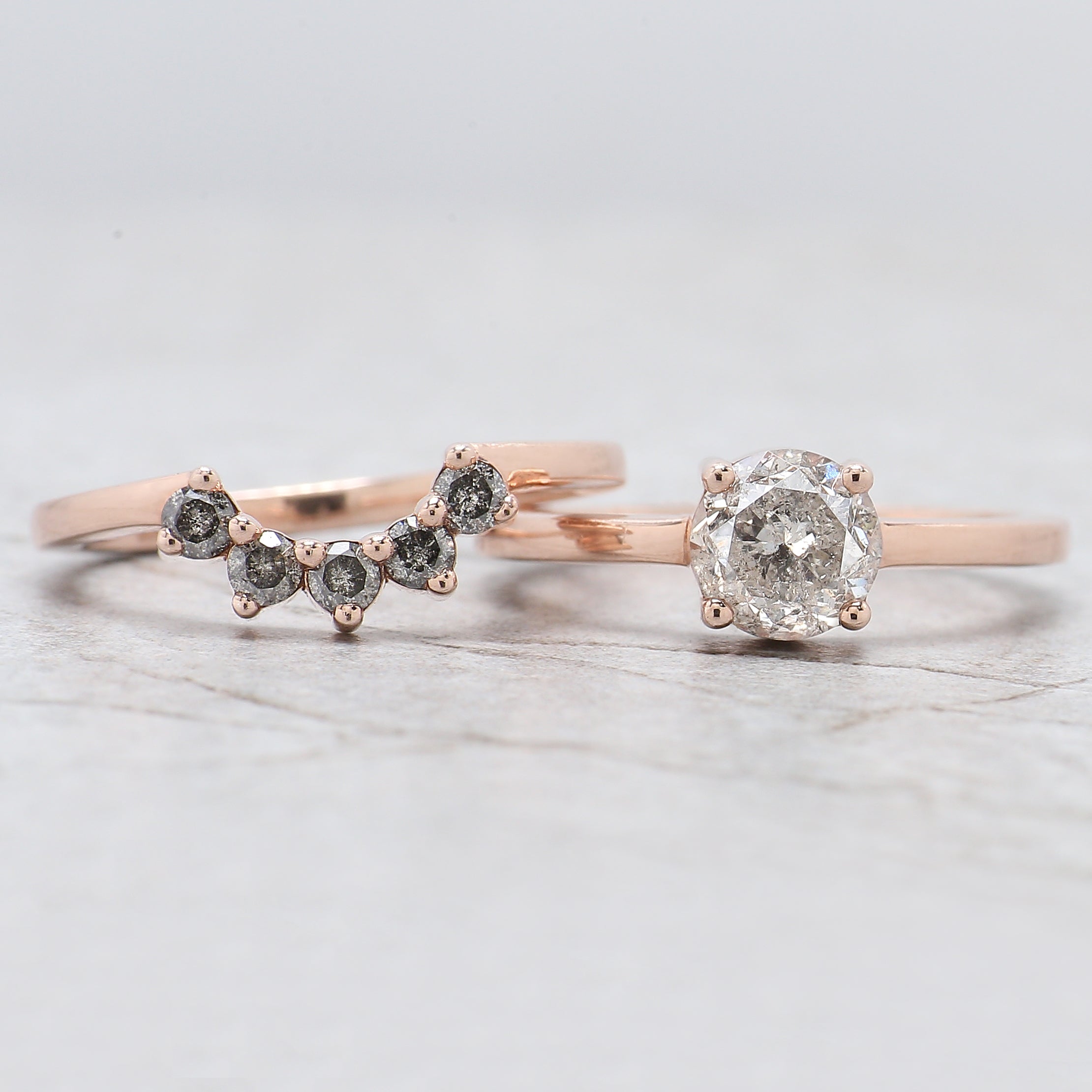 Round Cut Salt And Pepper Diamond Ring 1.18 Ct 6.37 MM Round Diamond Ring 14K Solid Rose Gold Silver Engagement Ring Gift For Her QL2603