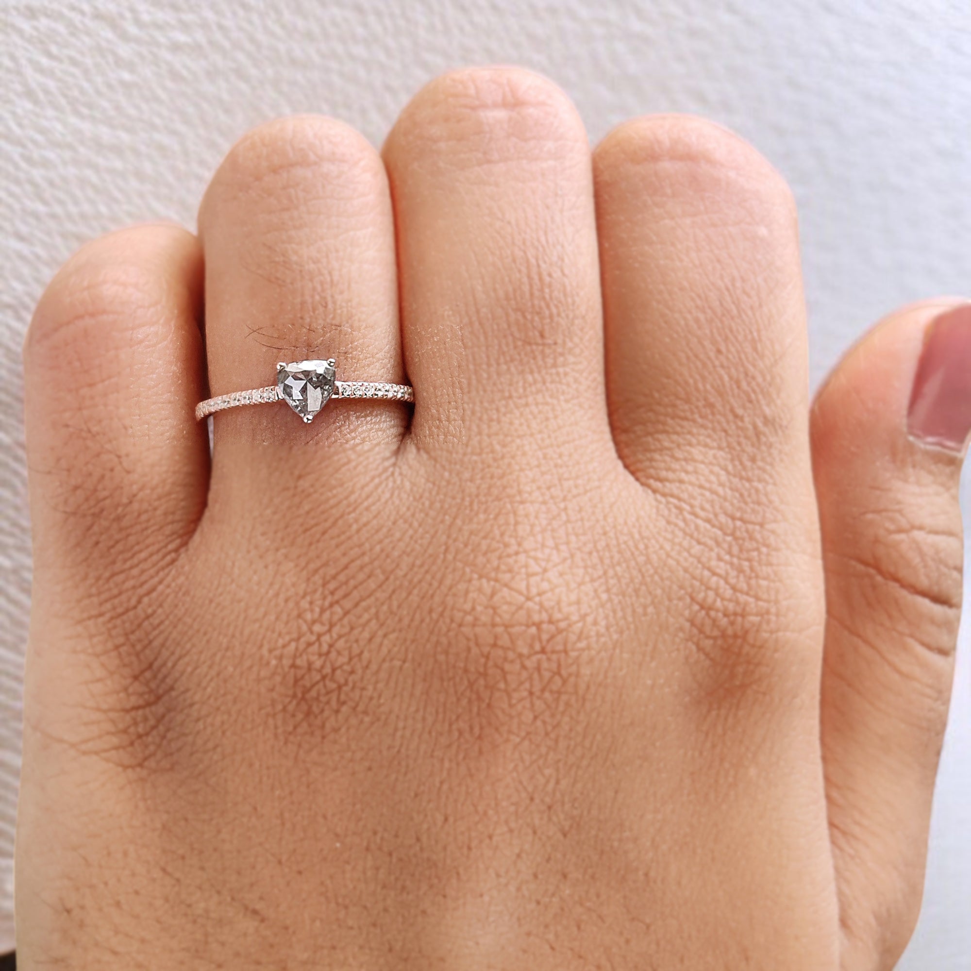 Heart Salt And Pepper Diamond Ring 0.50 Ct 4.85 MM Heart Shape Diamond Ring 14K Solid Rose Gold Silver Engagement Ring Gift For Her QL7880