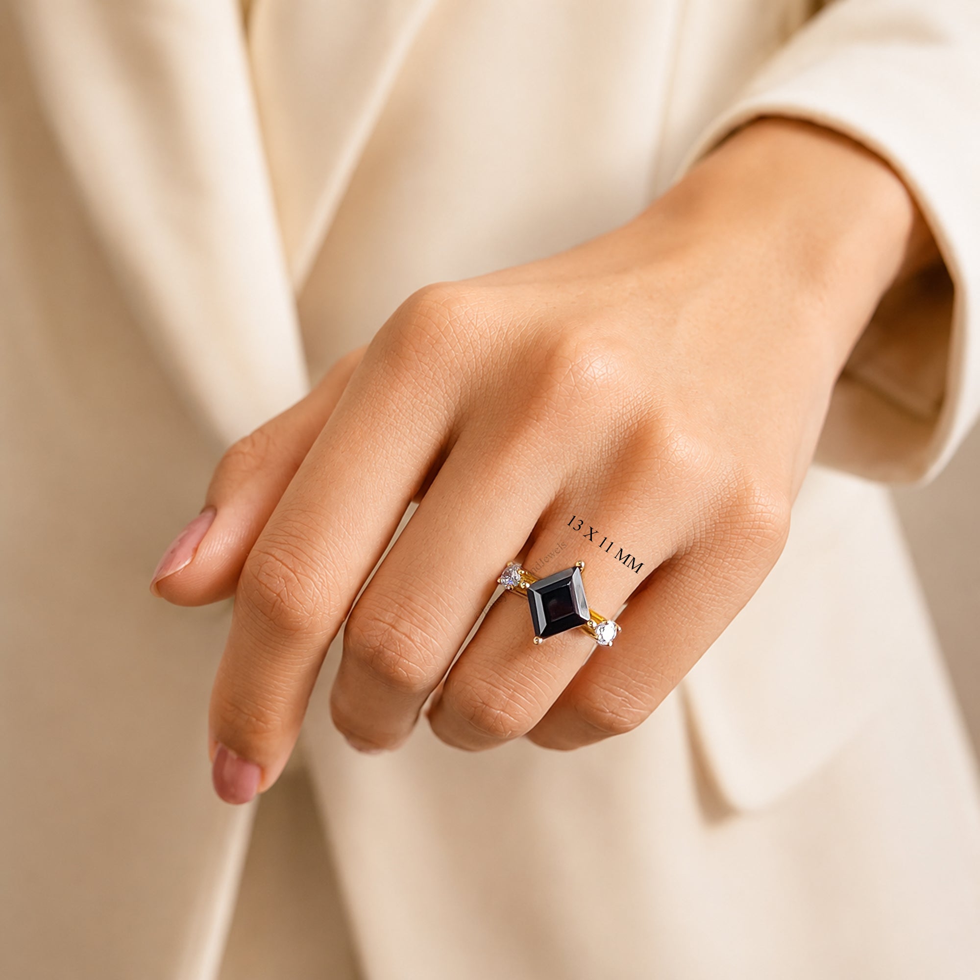 Kite Shape Engagement Ring With Round Side Stone, Three Stone CZ Wedding Ring, Travel Ring, Promise Ring, Dainty Anniversary Gift FD591