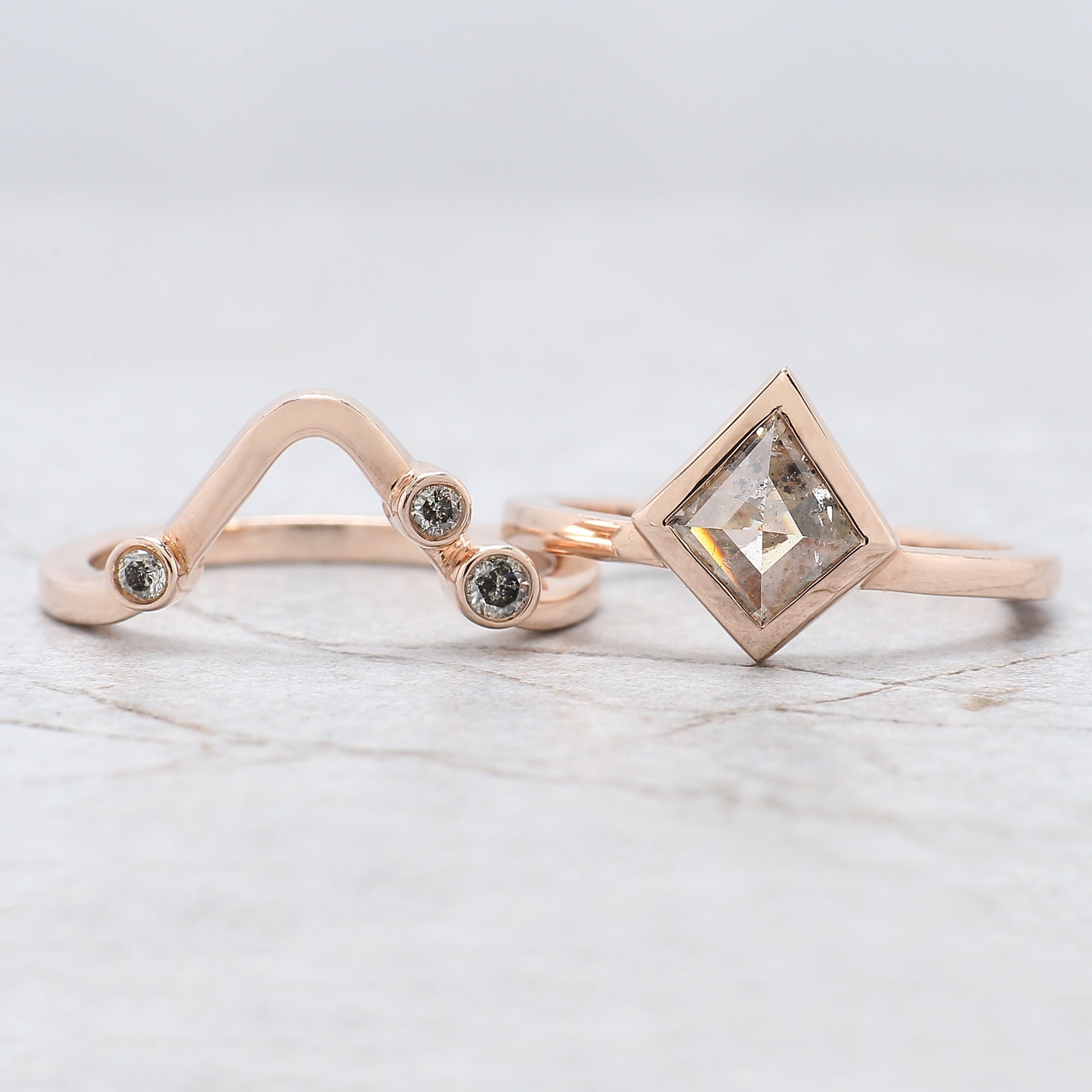 Kite Cut Salt And Pepper Diamond Ring 1.07 Ct 8.60 MM Kite Diamond Ring 14K Solid Rose Gold Silver Kite Engagement Ring Gift For Her QK2176