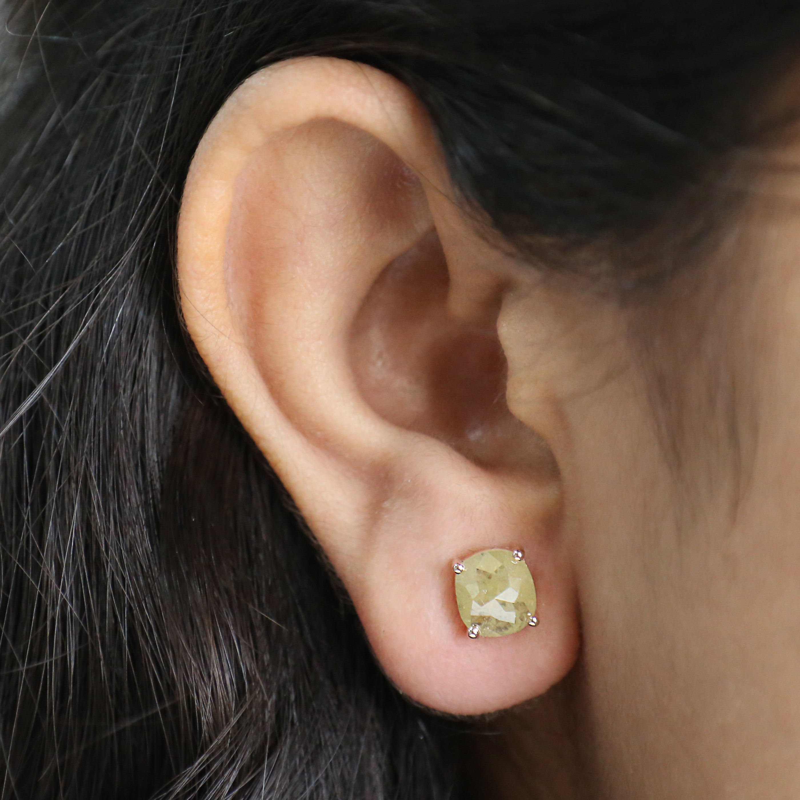 Cushion Yellow Color Diamond Earring 3.01 Ct 7.90 MM Cushion Diamond Earring 14K Rose Gold Silver Engagement Earring Gift For Her KDN9872