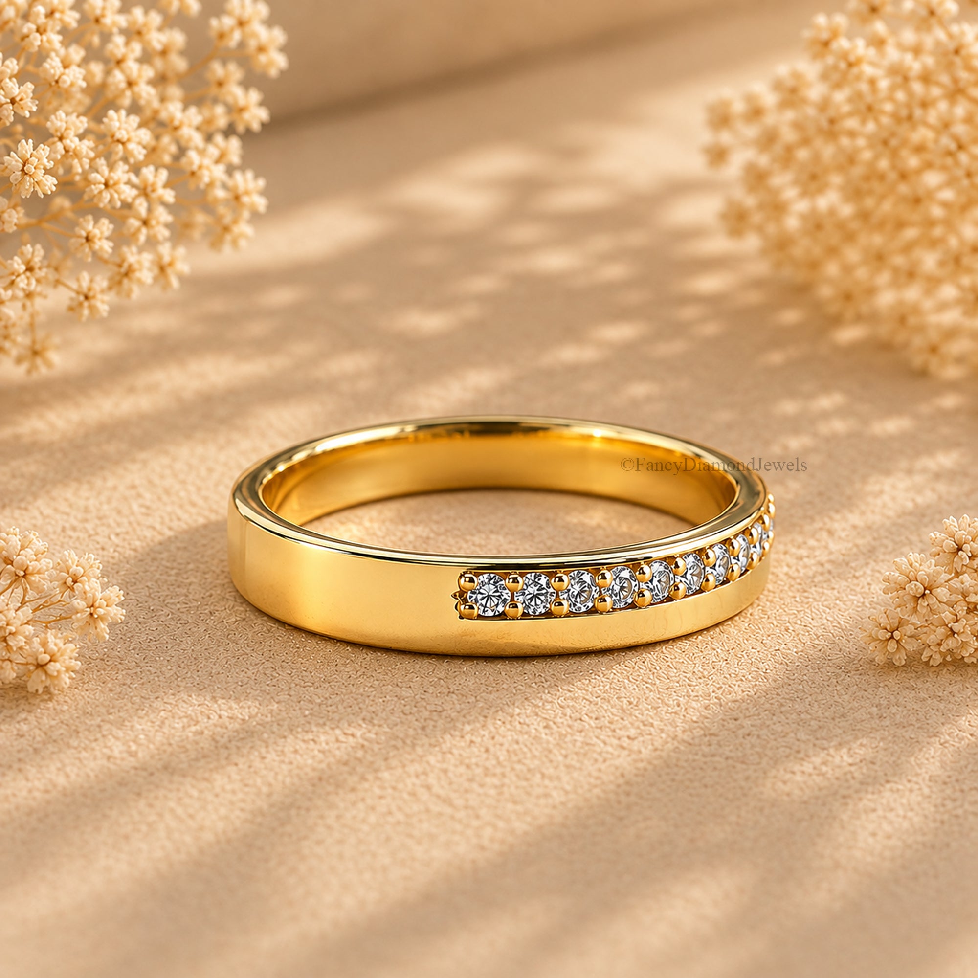 14K Gold Moissanite Half Eternity Band, Minimalist Wedding Ring, Stackable Promise Ring, Thin Pave Band, Anniversary Gift for Her FD593