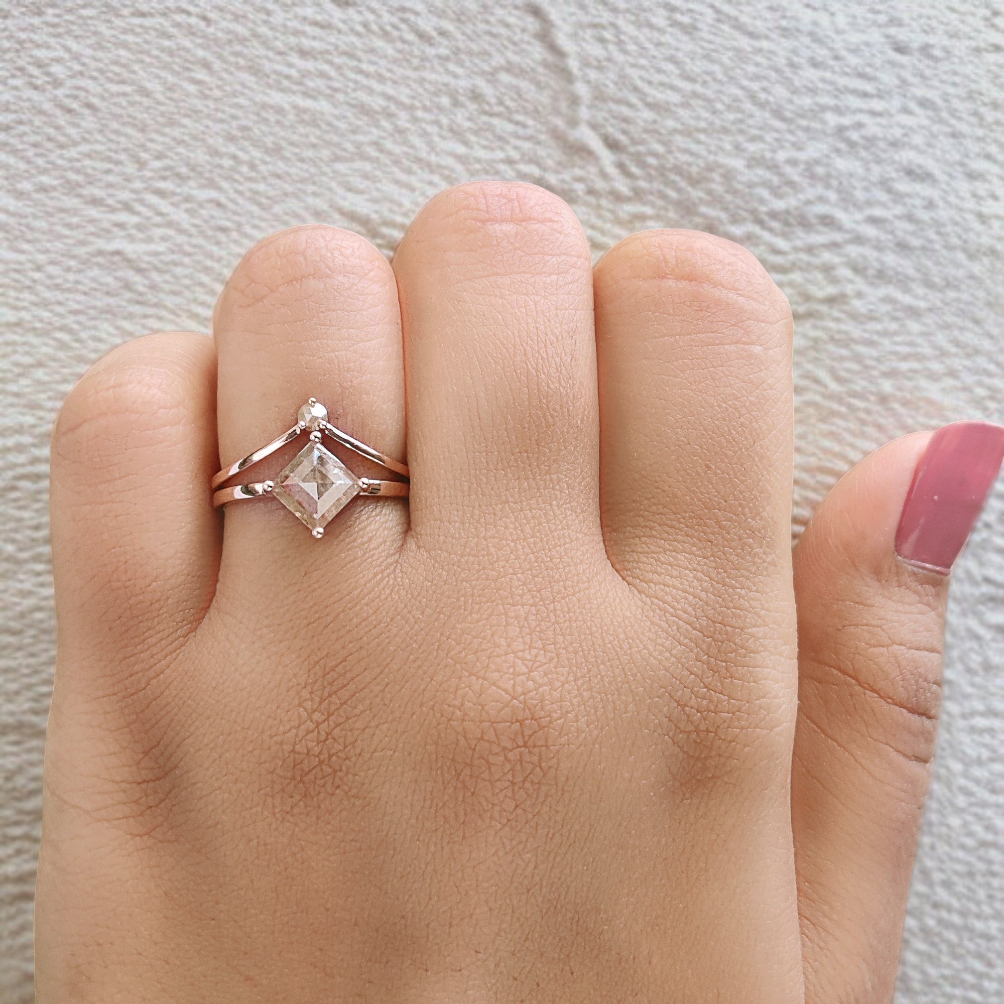 Kite Cut Grey Color Diamond Ring 1.51 Ct 8.55 MM Kite Shape Diamond Ring 14K Solid Rose Gold Silver Kite Engagement Ring Gift For Her QL9612