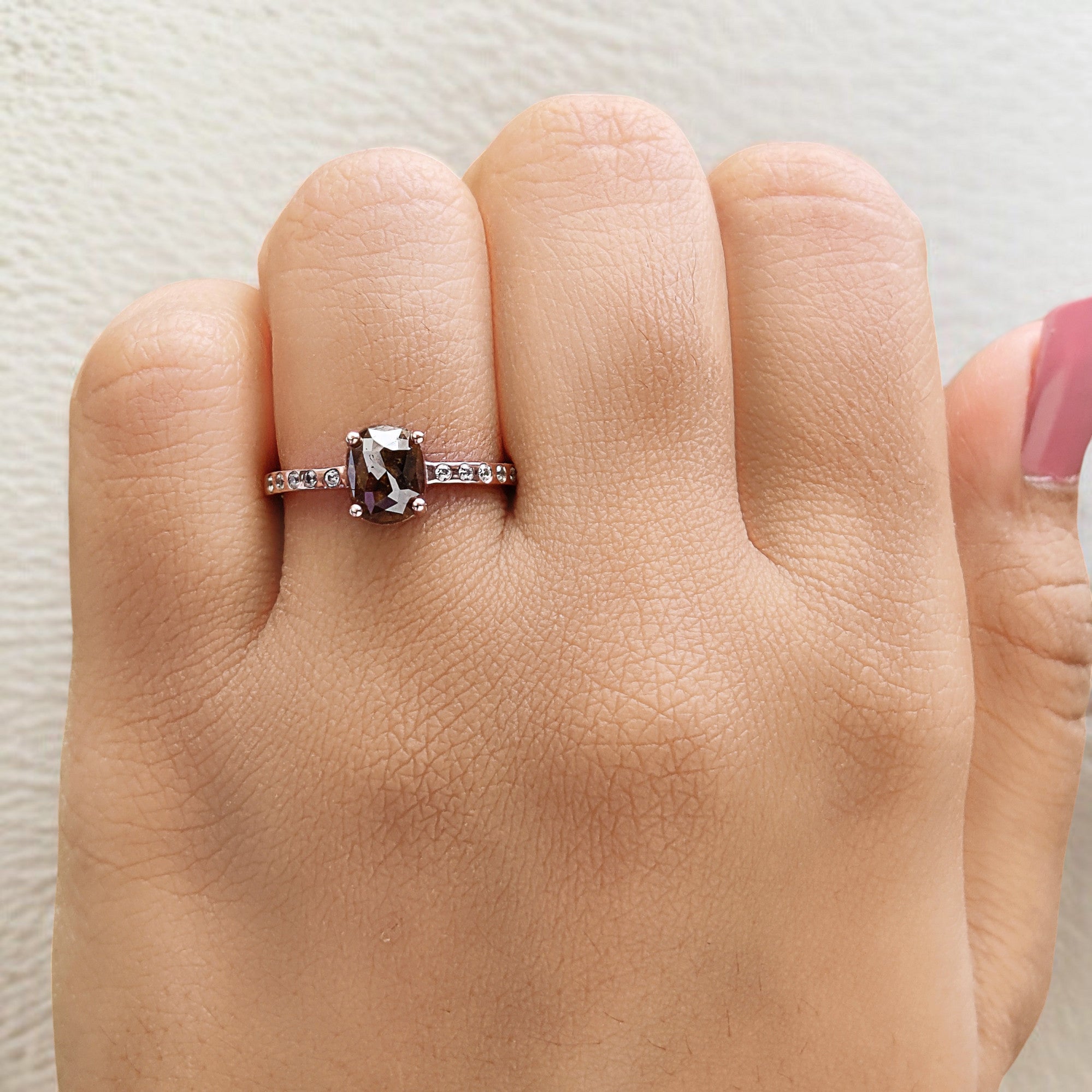 Oval Cut Brown Color Diamond Ring 1.18 Ct 7.11 MM Oval Shape Diamond Ring 14K Solid Rose Gold Silver Engagement Ring Gift For Her QL2867