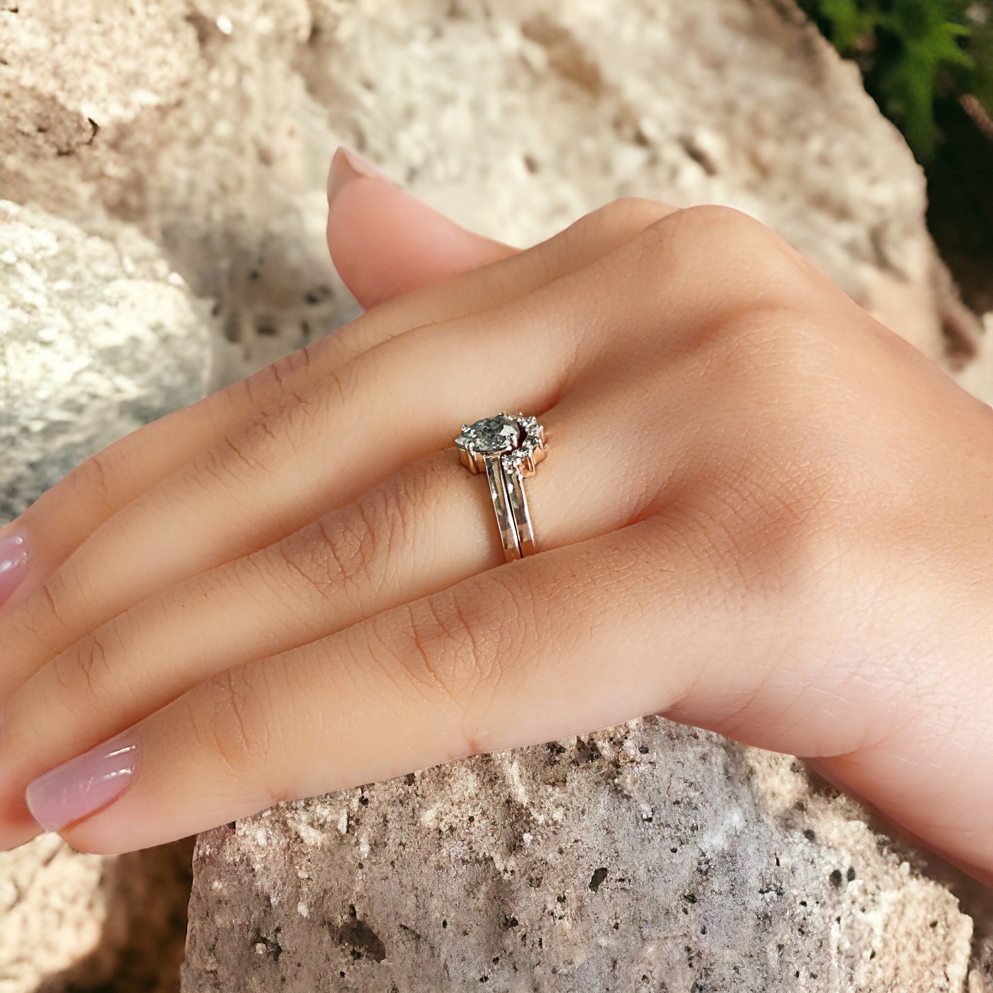 0.52 Ct Natural Pear Cut Salt And Pepper Diamond Ring 6.00 MM Pear Diamond Ring 14K Solid Rose Gold Silver Engagement Ring Pear Ring QN1831